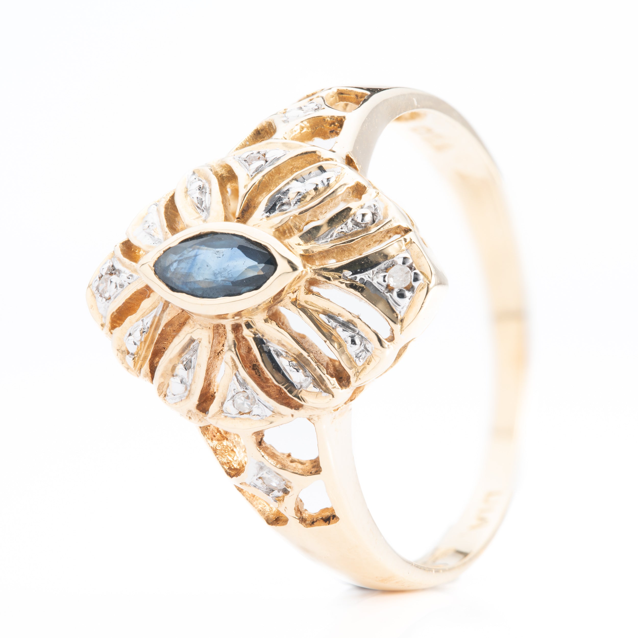 18ct Yellow Gold Marquise Sapphire and Diamond Dress Ring