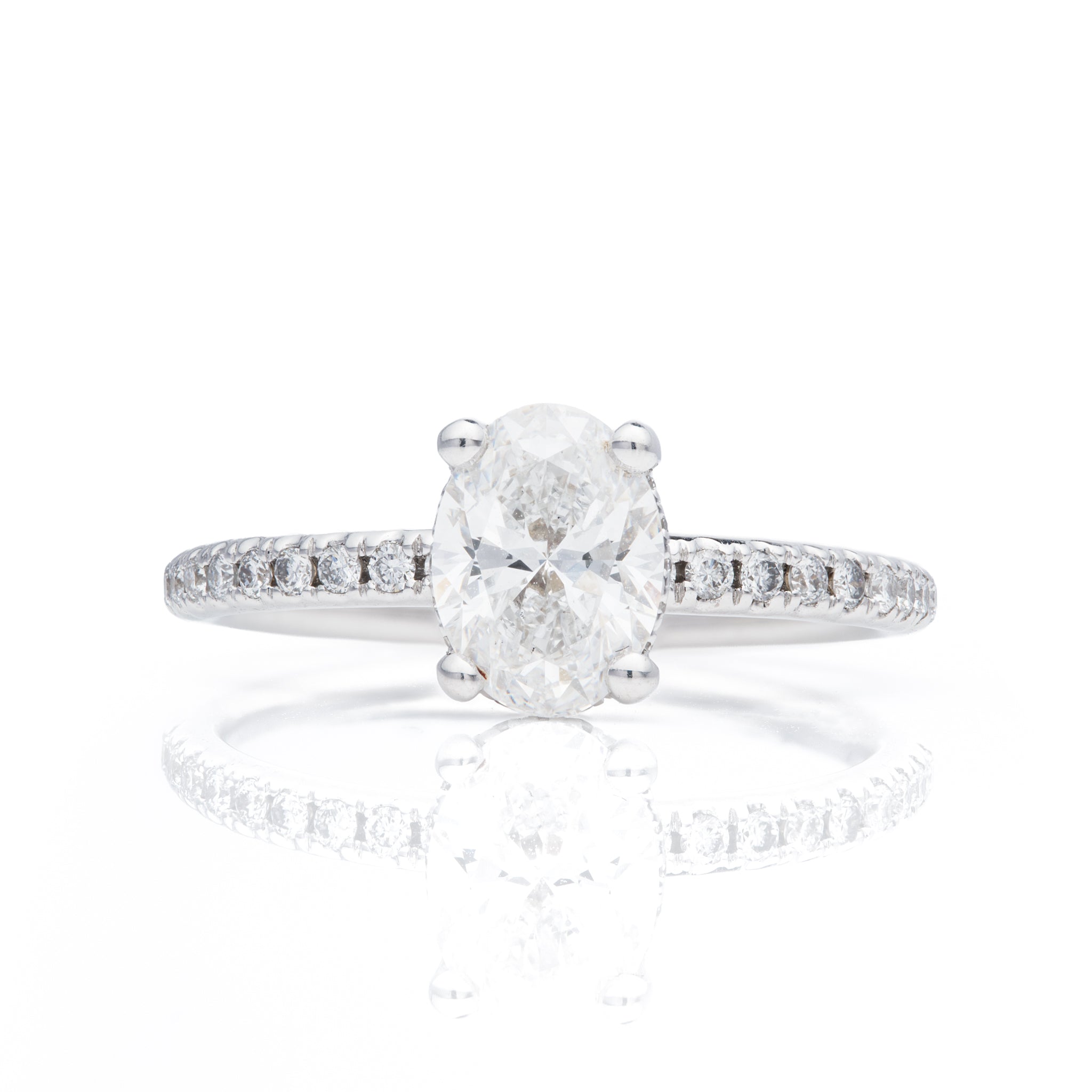 18ct White Gold Oval Cut Lab Grown Diamond Solitaire with Brilliant Cut Lab Grown Diamond Shoulders