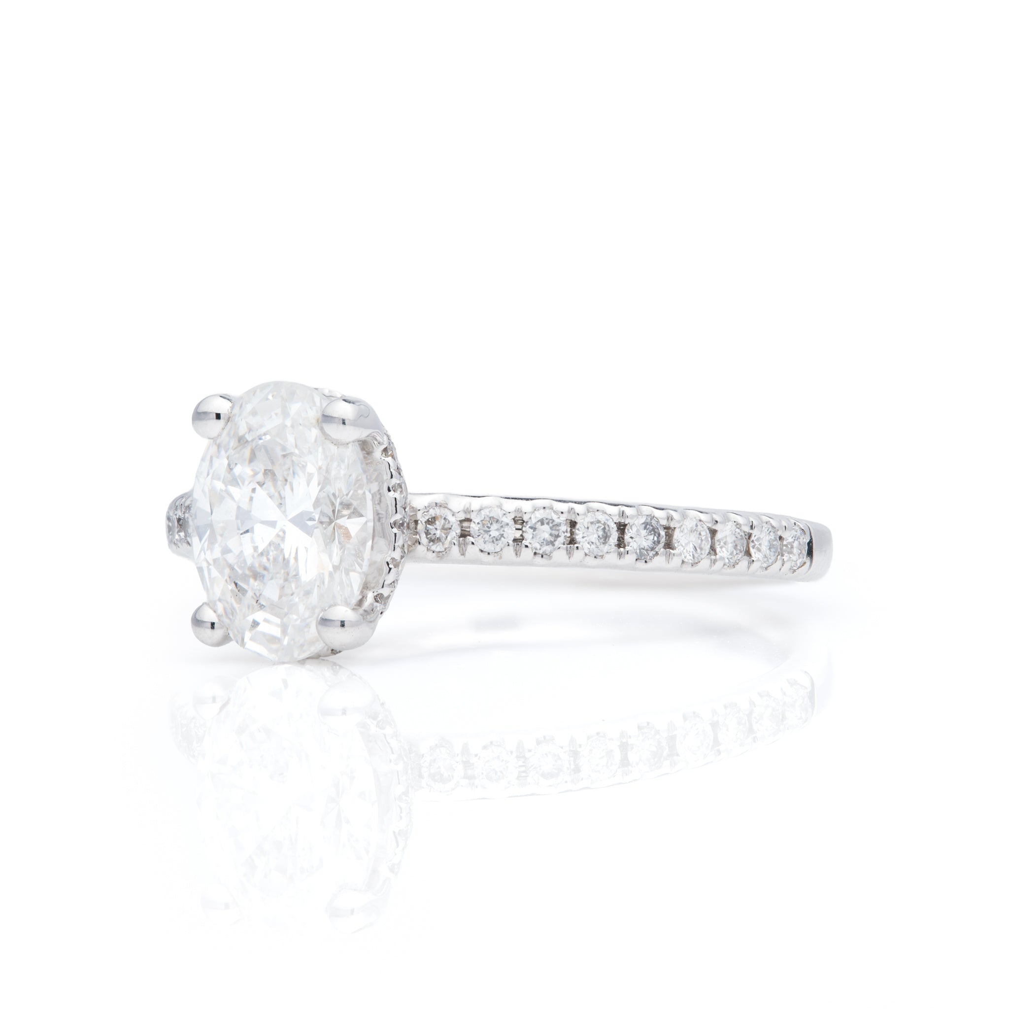 18ct White Gold Oval Cut Lab Grown Diamond Solitaire with Brilliant Cut Lab Grown Diamond Shoulders