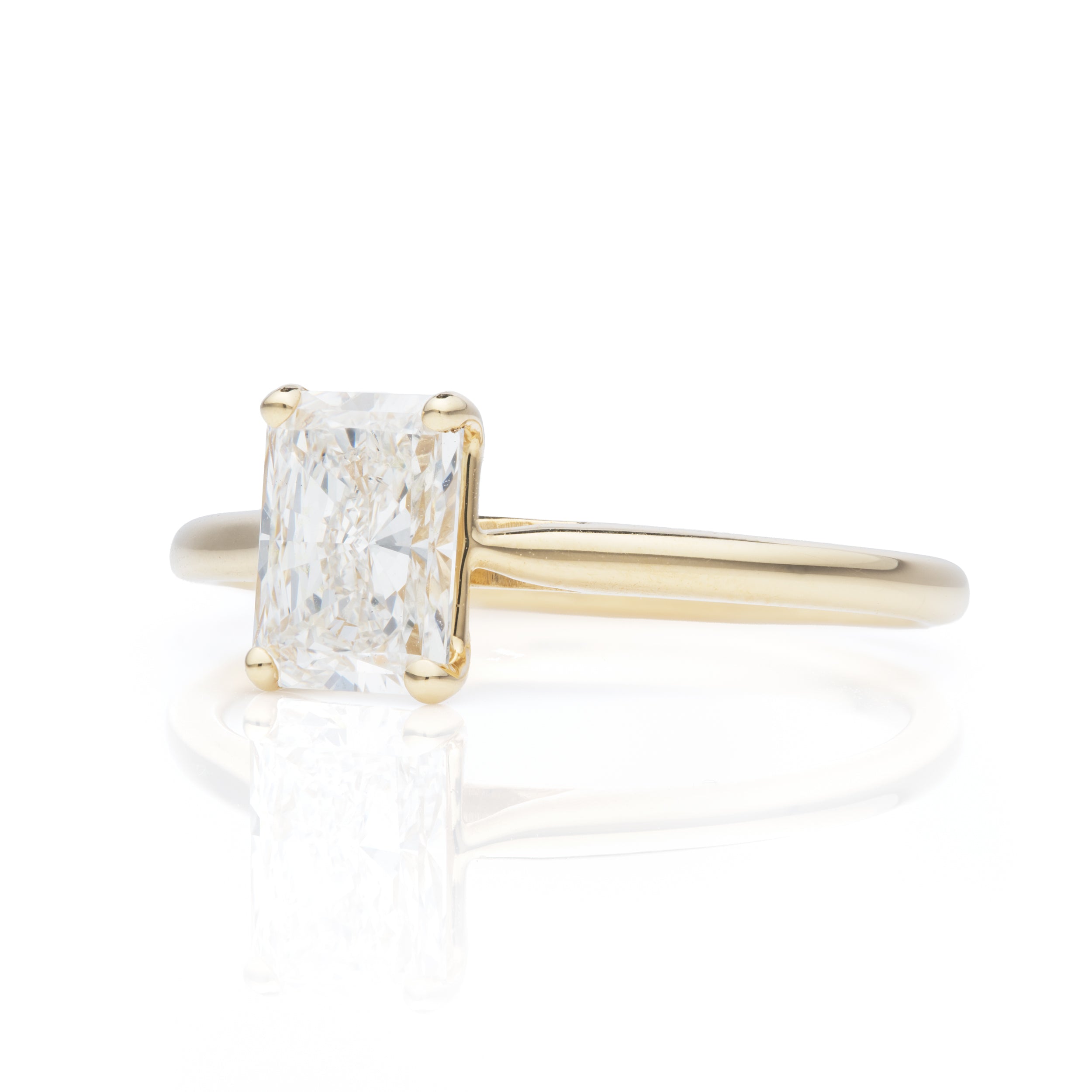 18ct Yellow Gold Radiant Cut Lab Grown Diamond Solitaire Ring