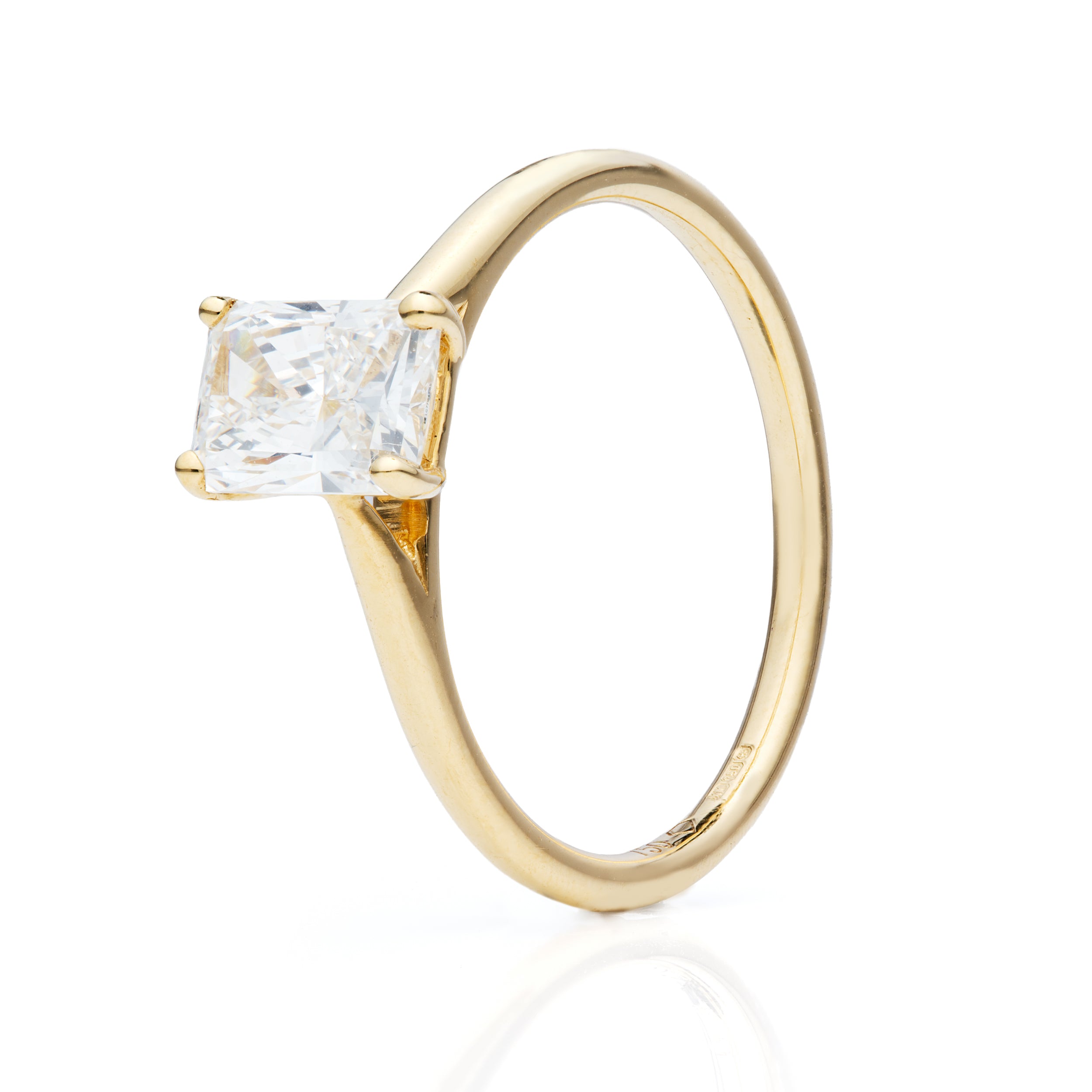 18ct Yellow Gold Radiant Cut Lab Grown Diamond Solitaire Ring