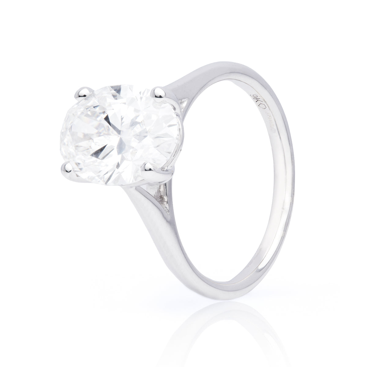 9ct White Gold Oval Cut 3.01ct Lab Grown Diamond Solitaire Ring
