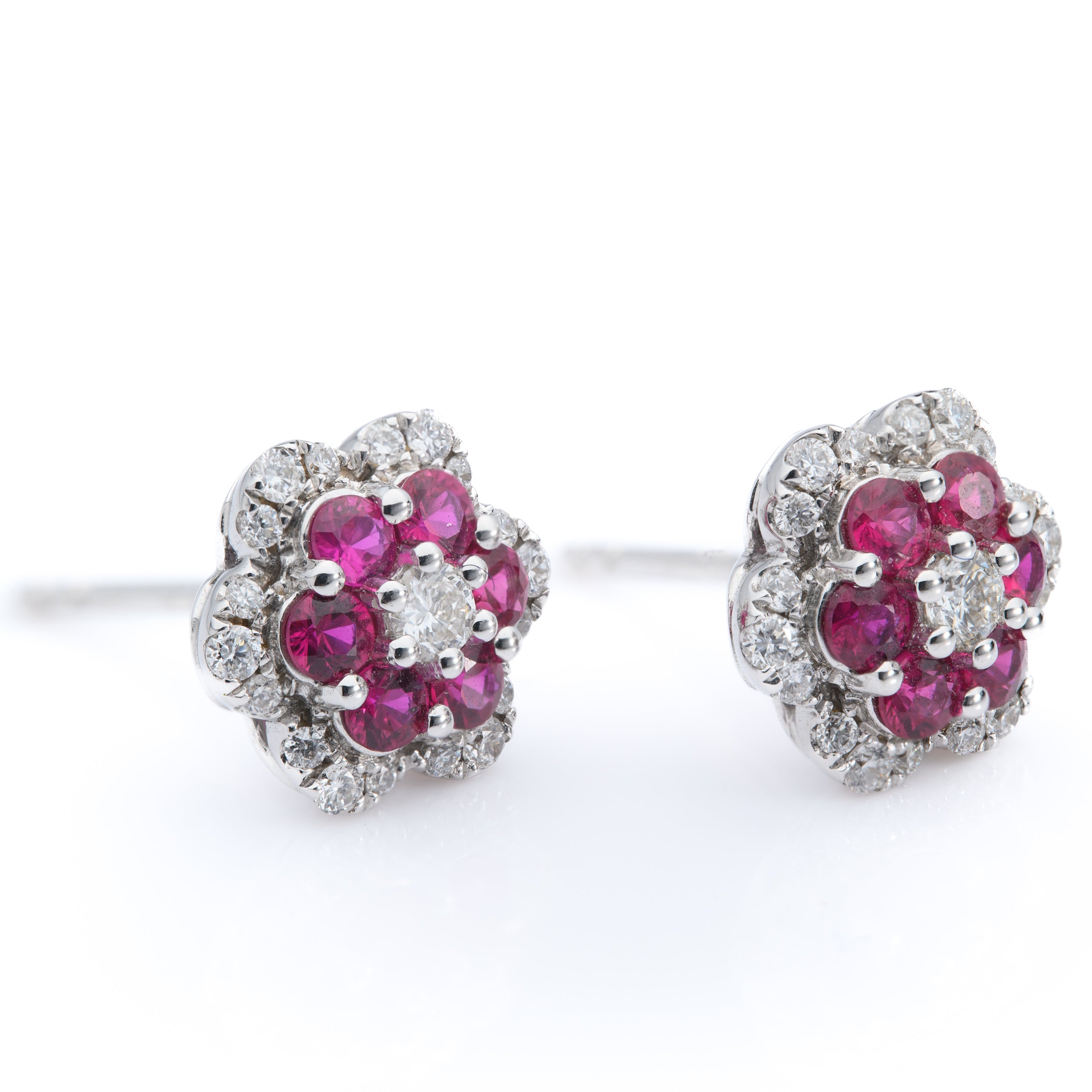 18ct White Gold Diamond and Ruby Cluster Stud Earrings