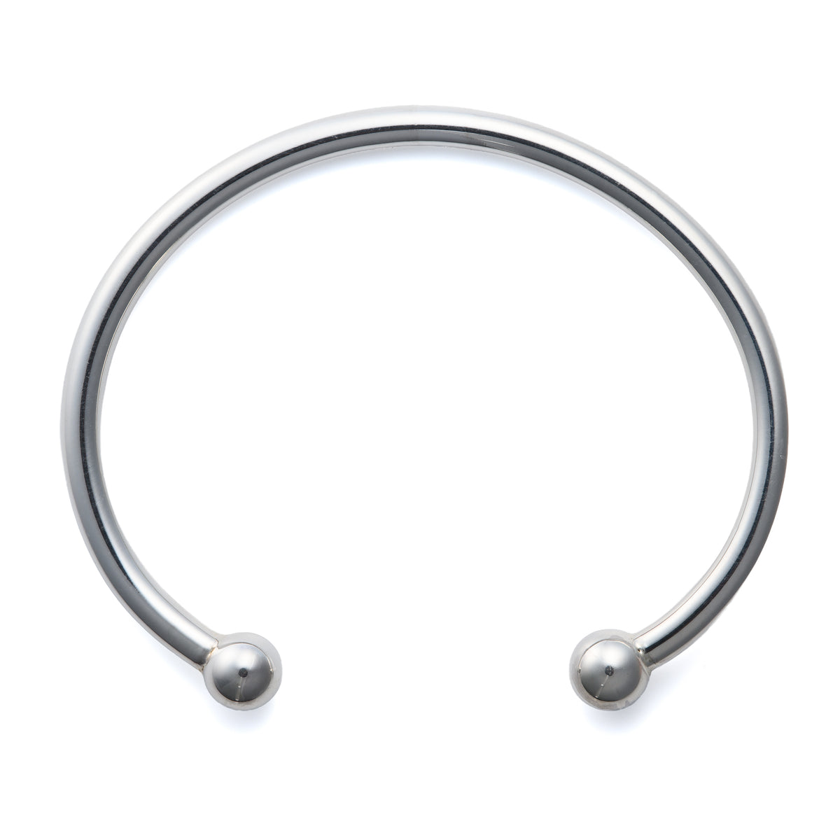 Sterling Silver Torque Bangle with 4mm Width Band, 65mm Internal Diameter and 8mm Spherical Terminals