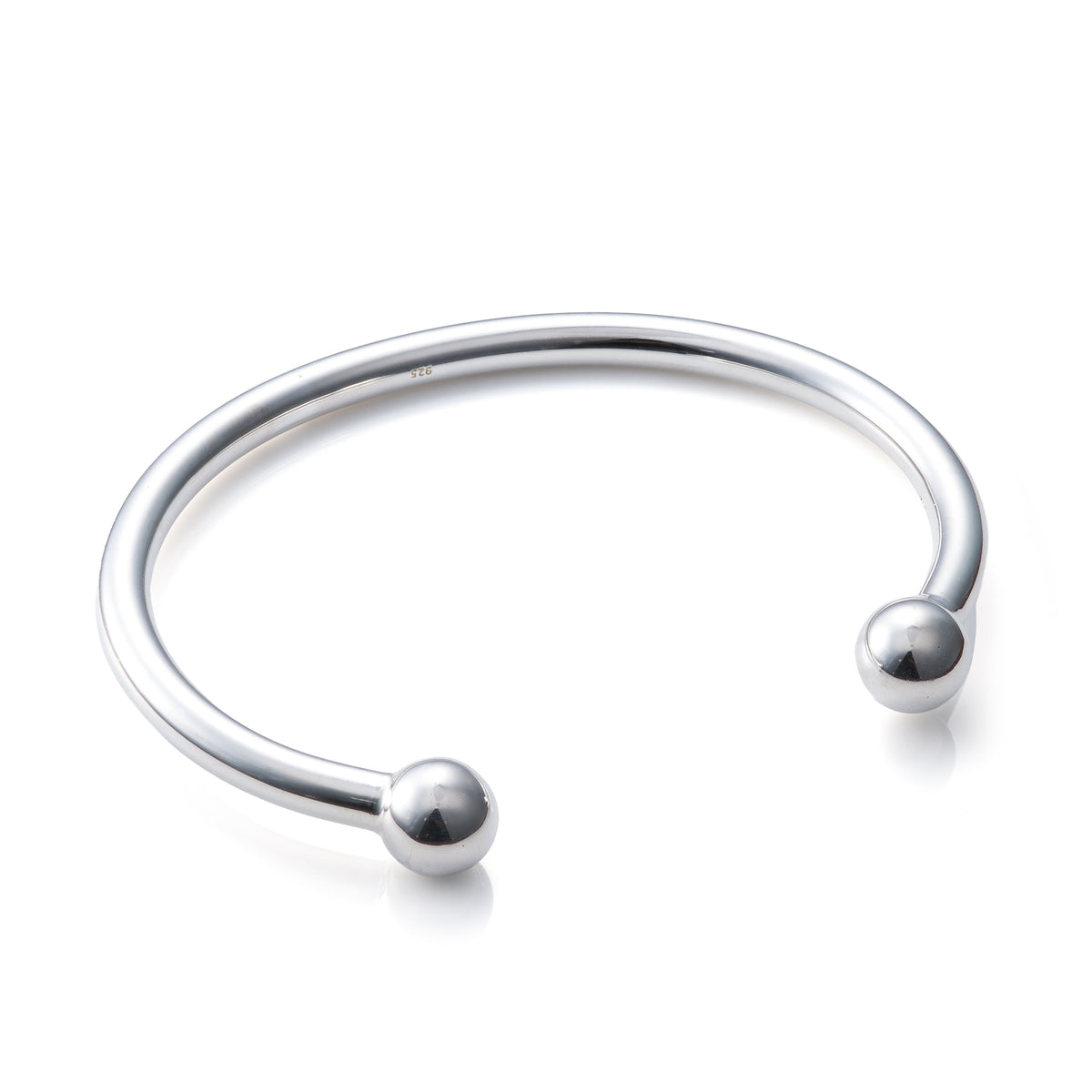 Sterling Silver Torque Bangle with 5mm Width Band, 70mm Internal Diameter and 10mm Spherical Terminals