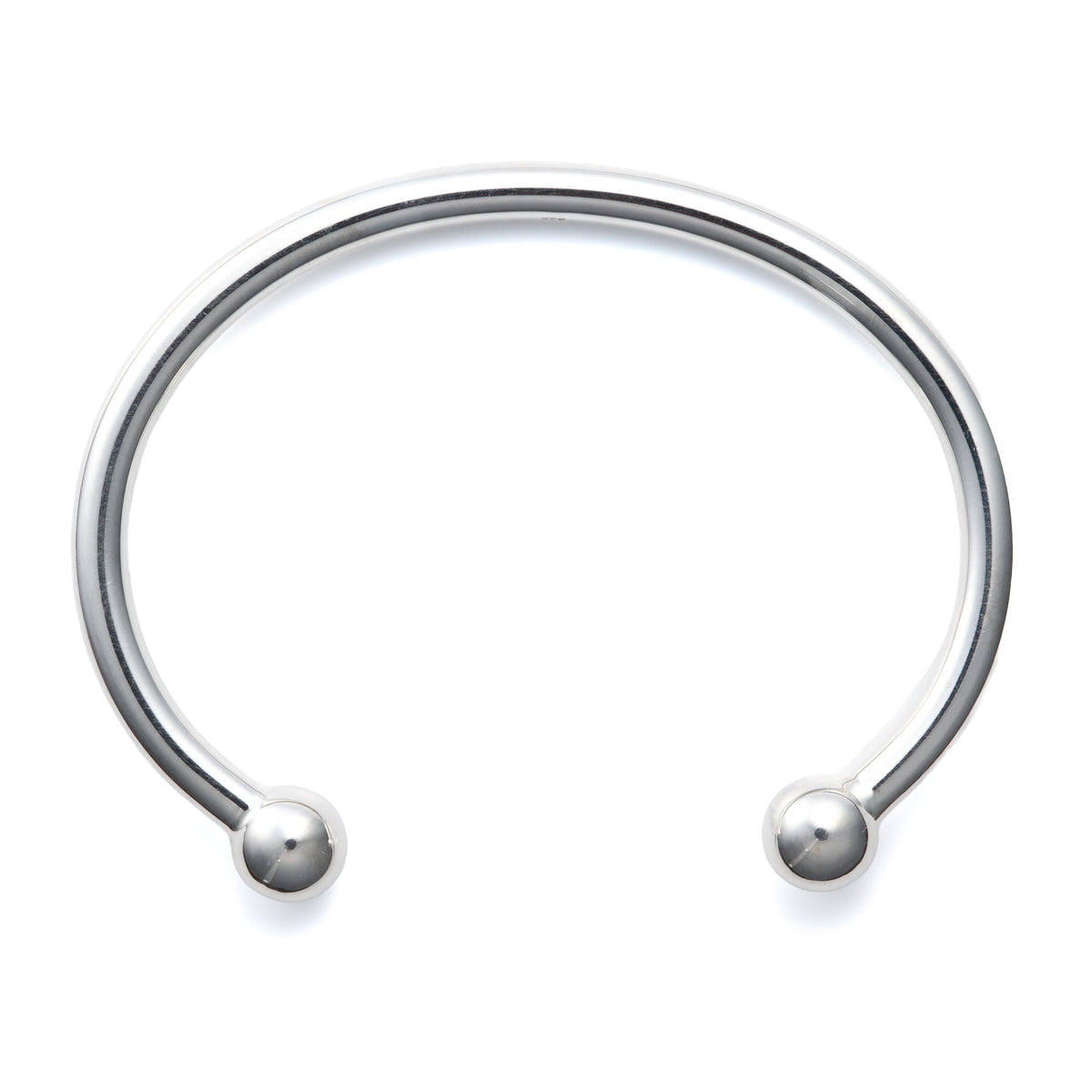 Sterling Silver Torque Bangle with 5mm Width Band, 70mm Internal Diameter and 10mm Spherical Terminals