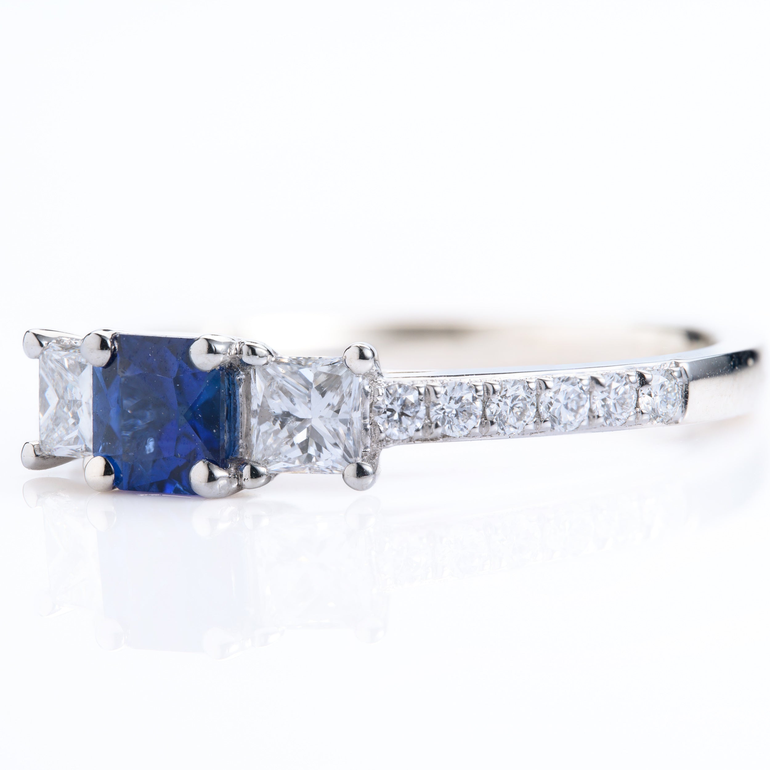Platinum Princess Cut Sapphire & Diamond Trilogy Ring