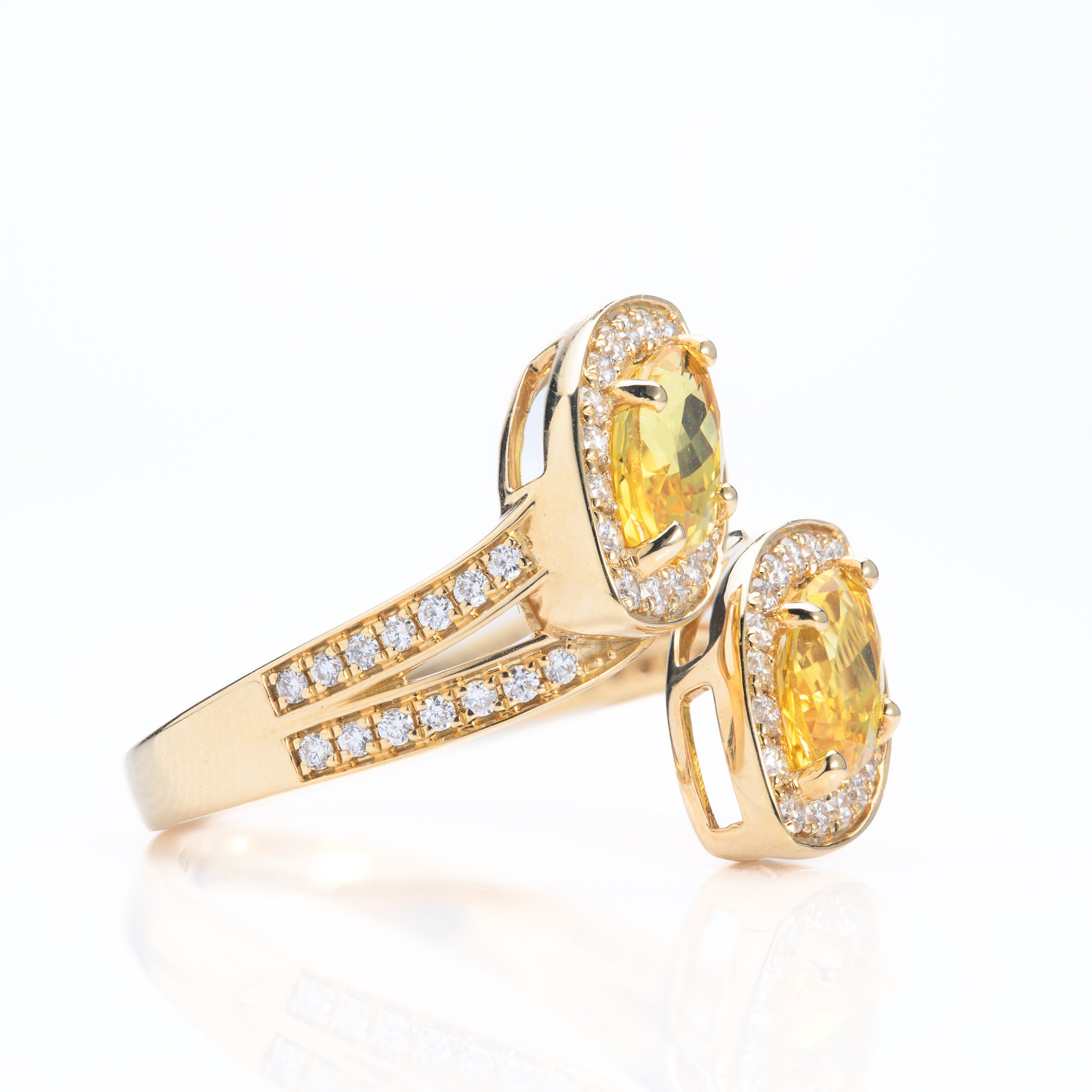 18ct Yellow Gold Yellow Sapphire & Diamond Marquise Cross-Over Ring