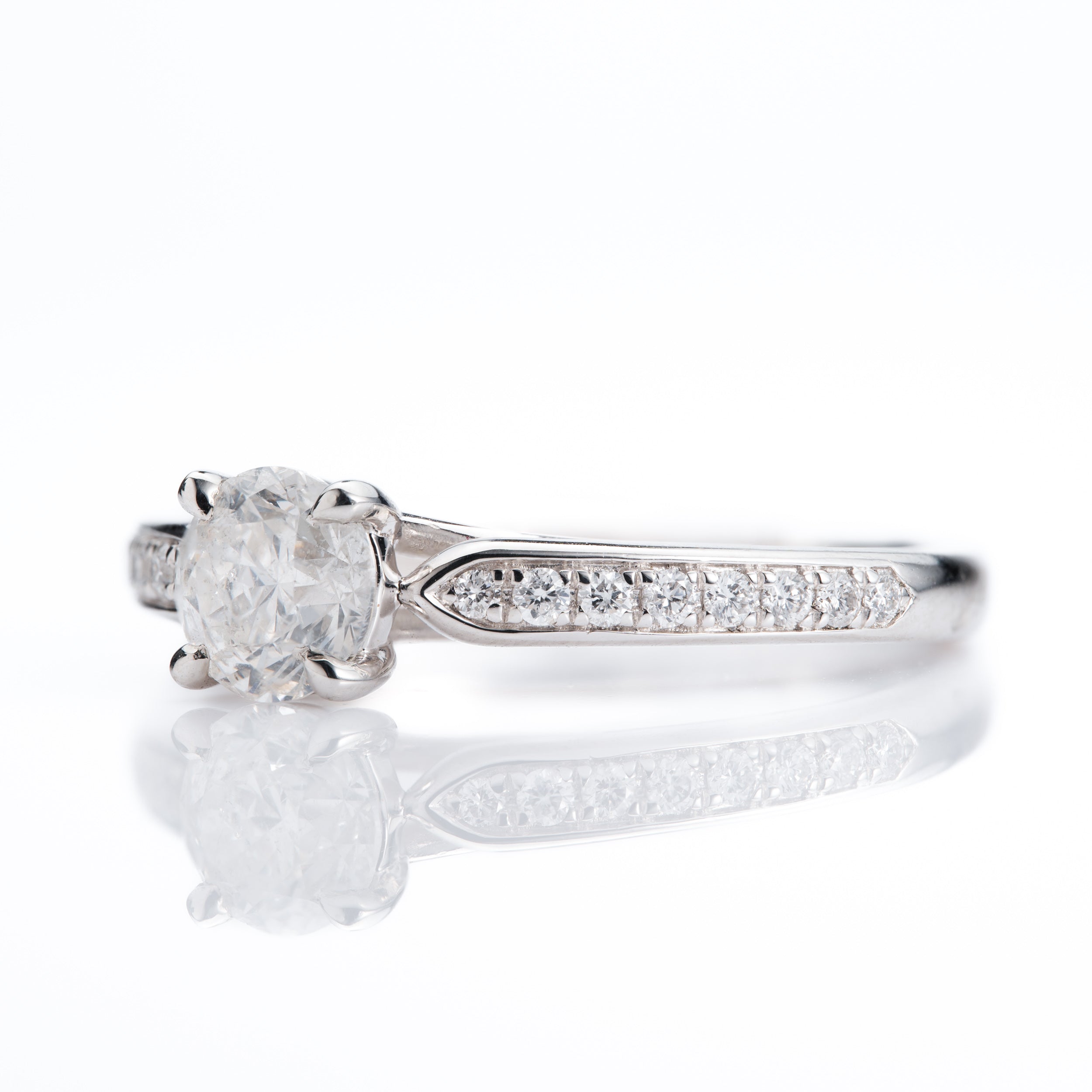 Platinum WGI Certified Round Brilliant Cut Diamond Solitaire Ring with Diamond Shoulders