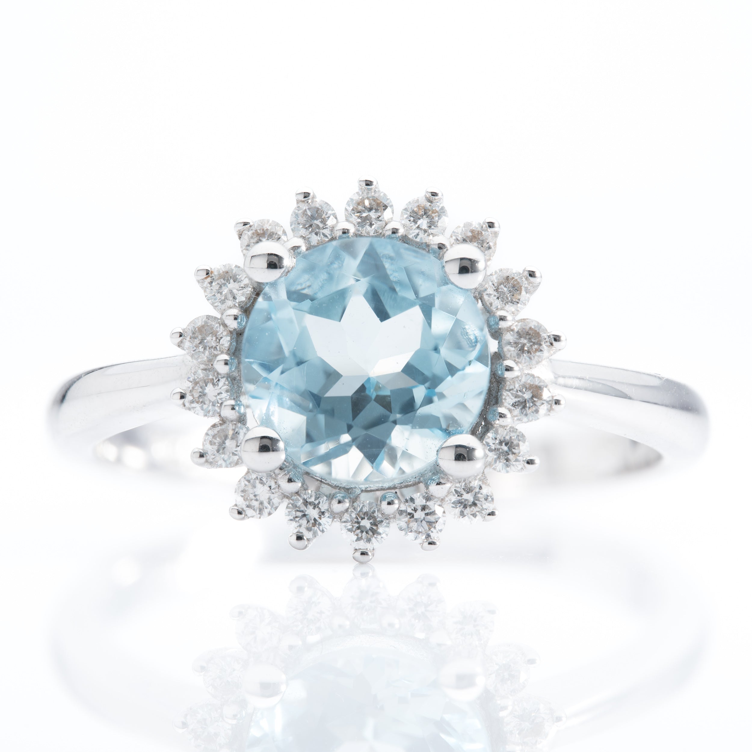 18ct White Gold Aquamarine and Diamond Starburst Cluster Ring