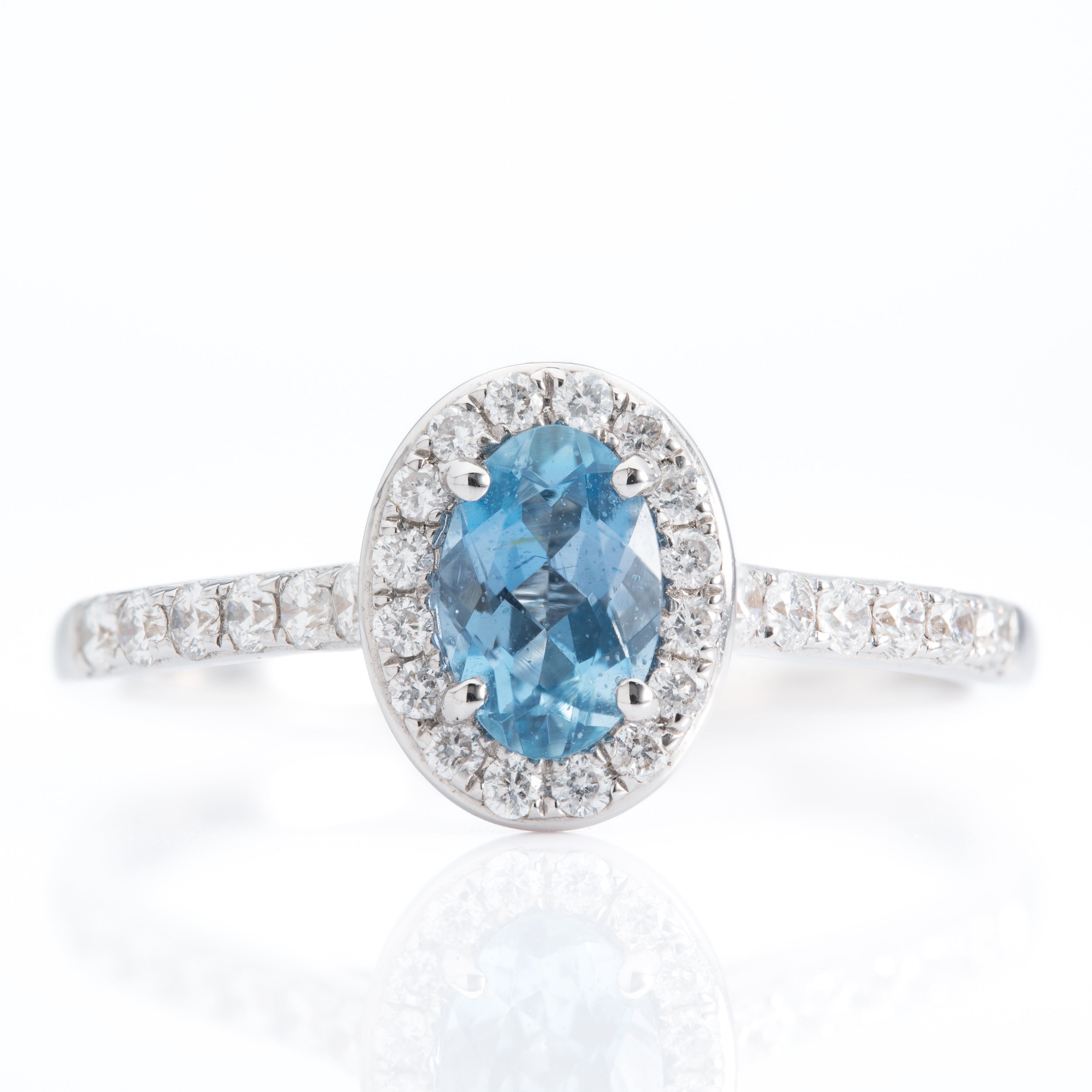 18ct White Gold Aquamarine & Diamond Halo Cluster Ring