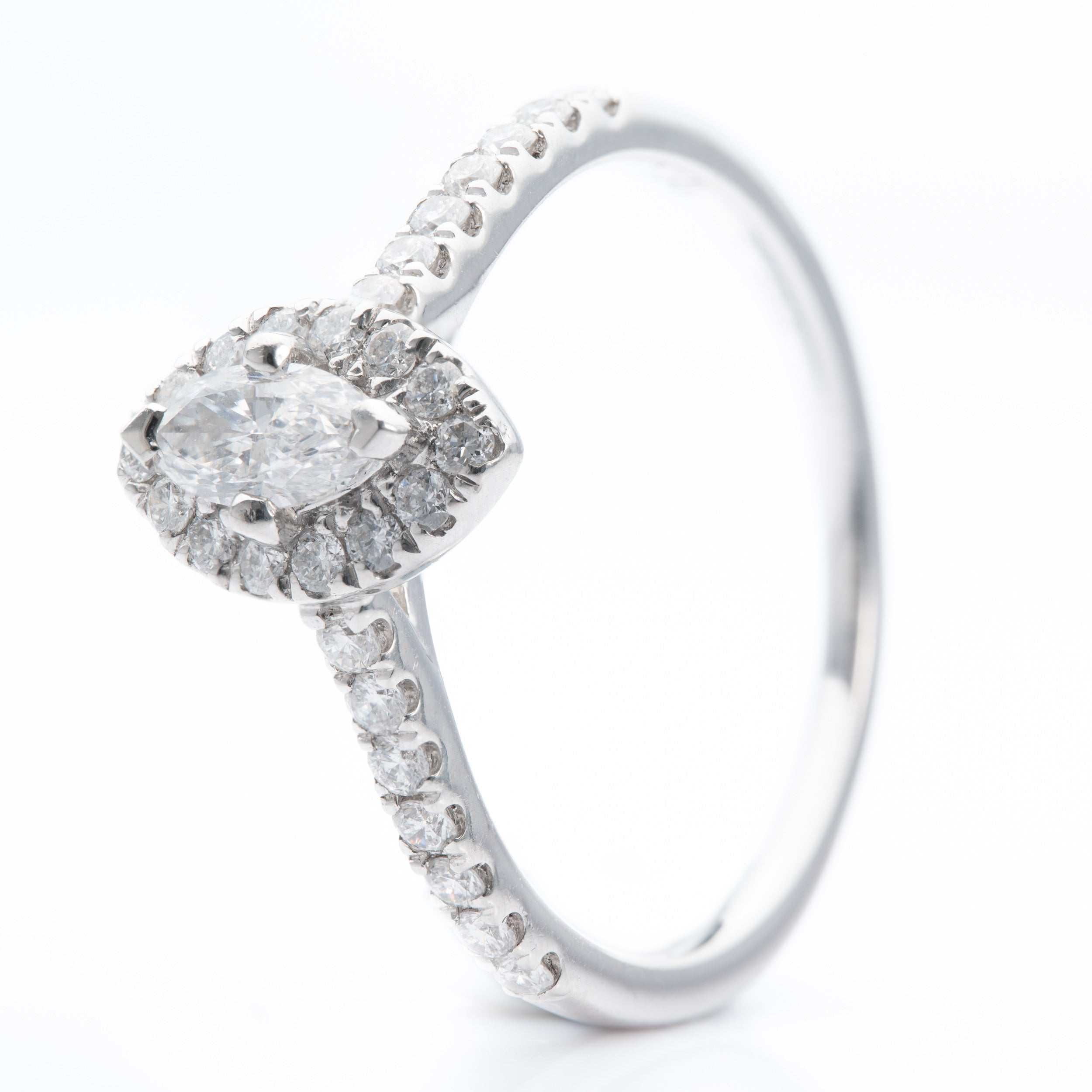 Platinum 0.24ct F SI1 Marquise Cut Diamond Halo Cluster Ring
