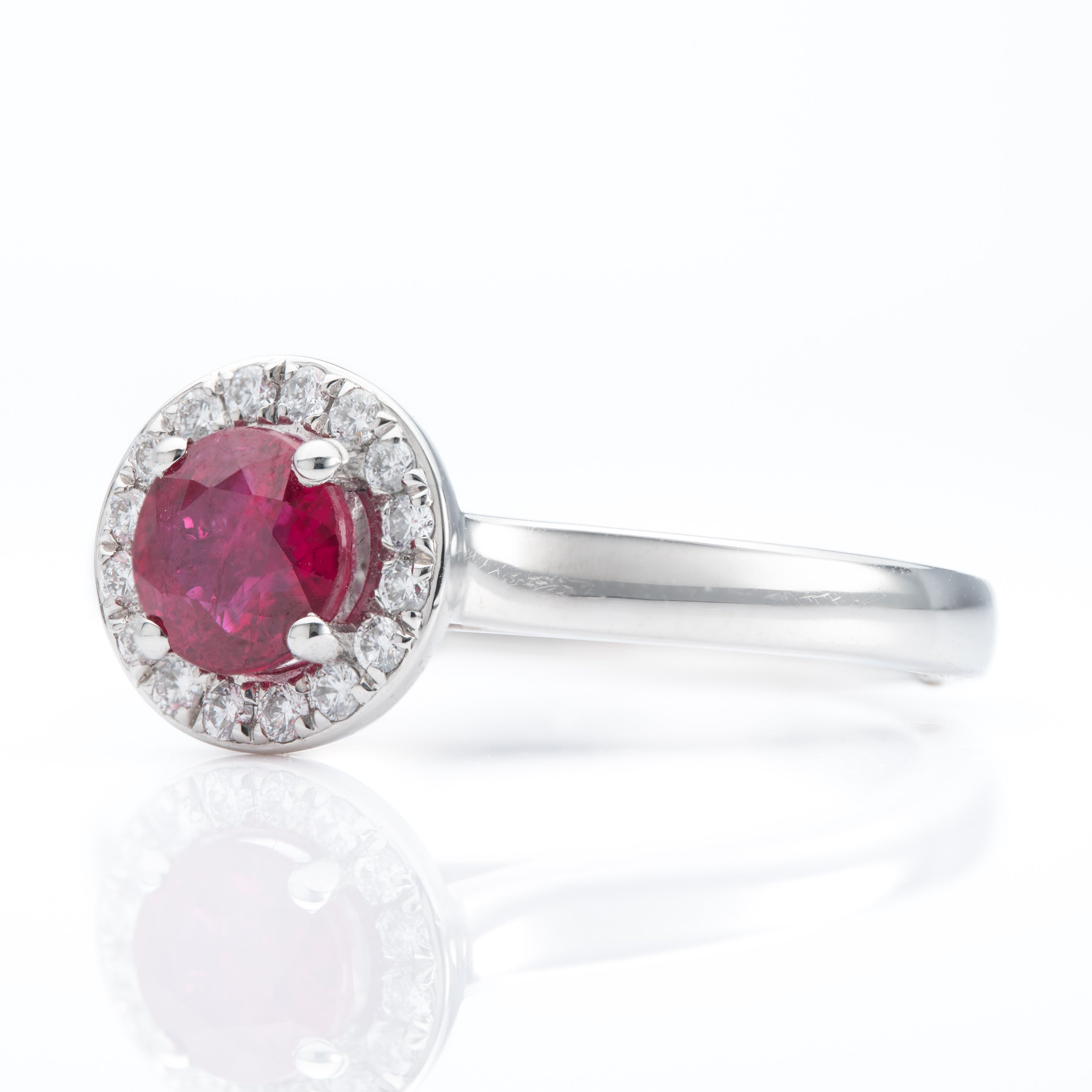 Platinum Round Brilliant cut Ruby & Diamond Halo Cluster Ring