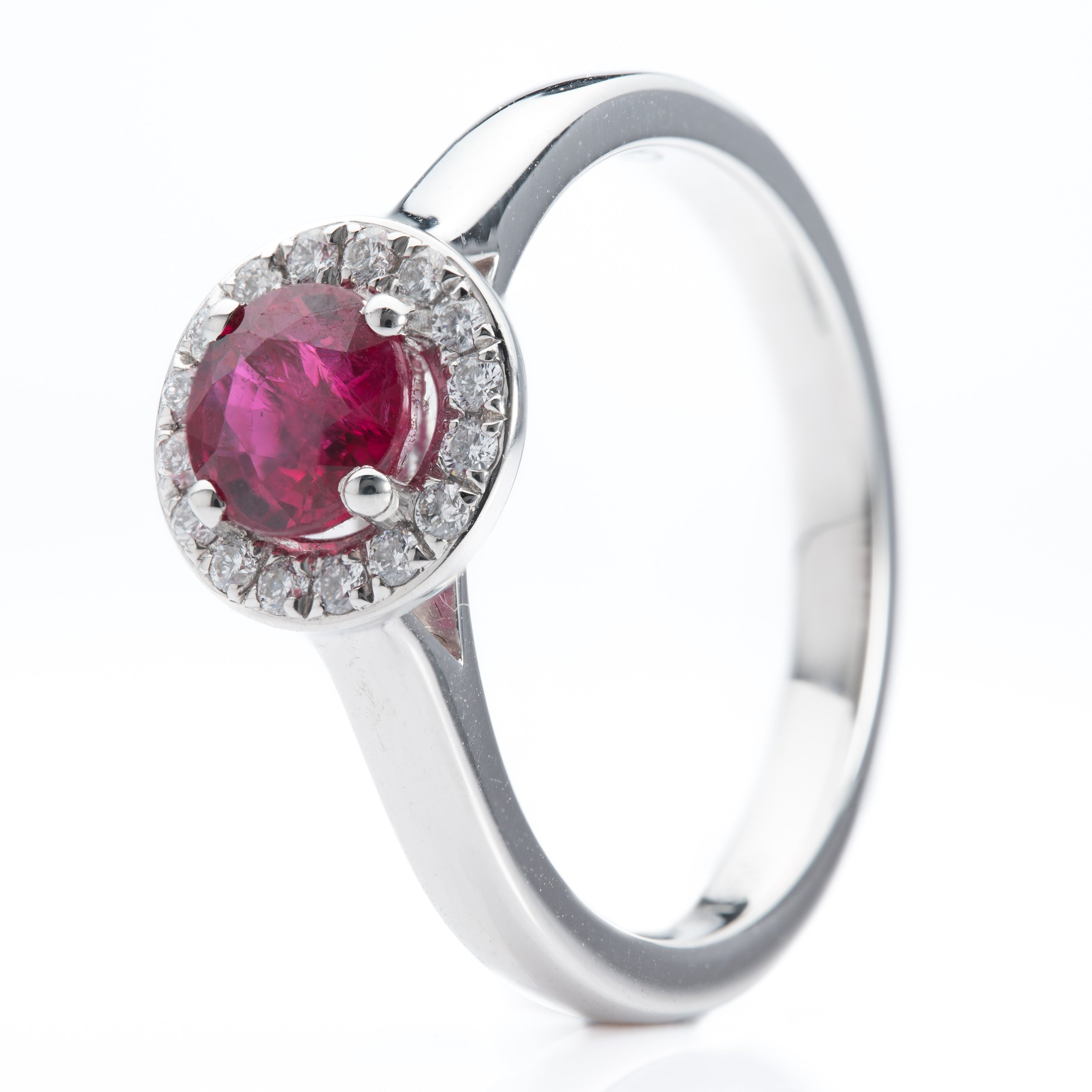 Platinum Round Brilliant cut Ruby & Diamond Halo Cluster Ring