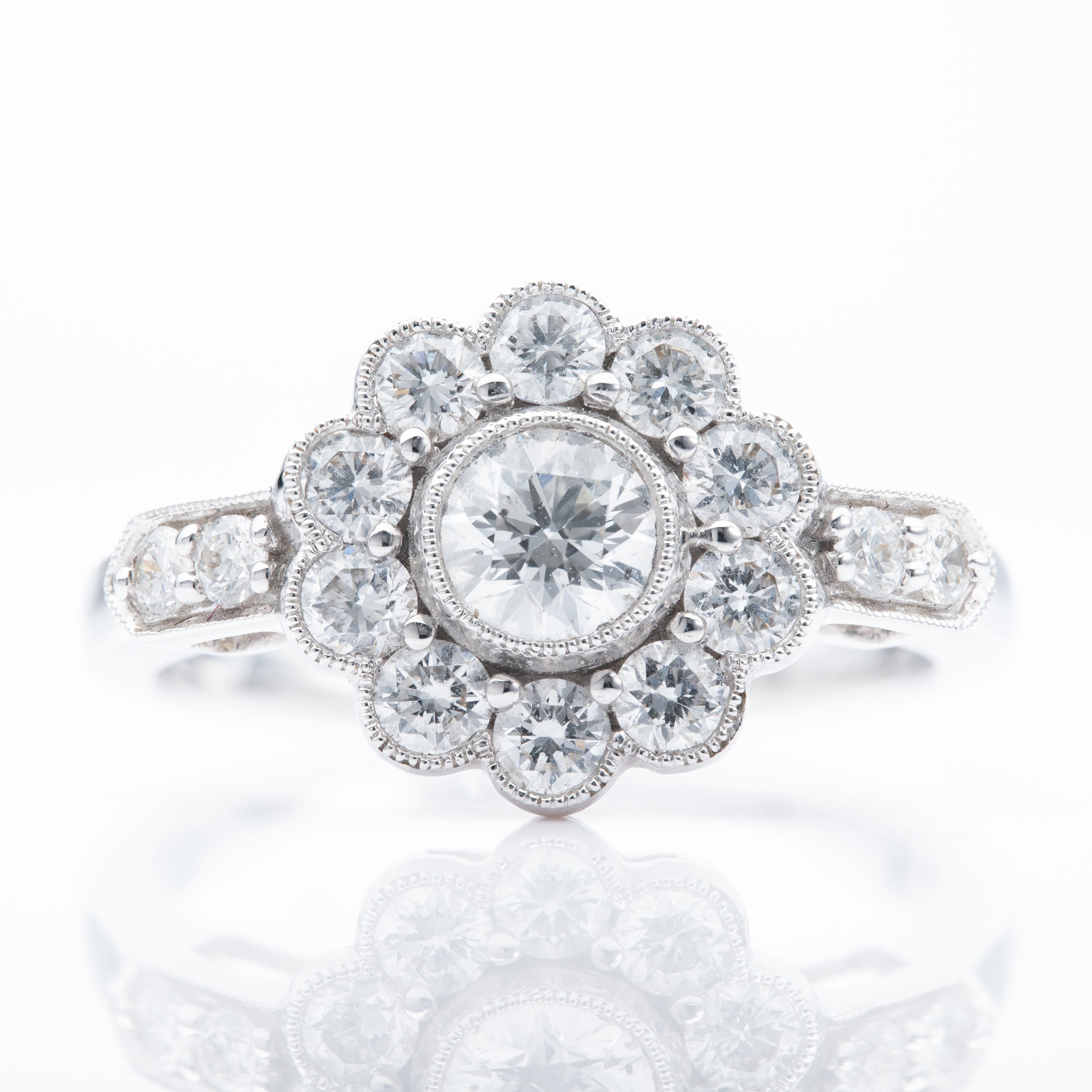18ct White Gold Floral Diamond Cluster Ring