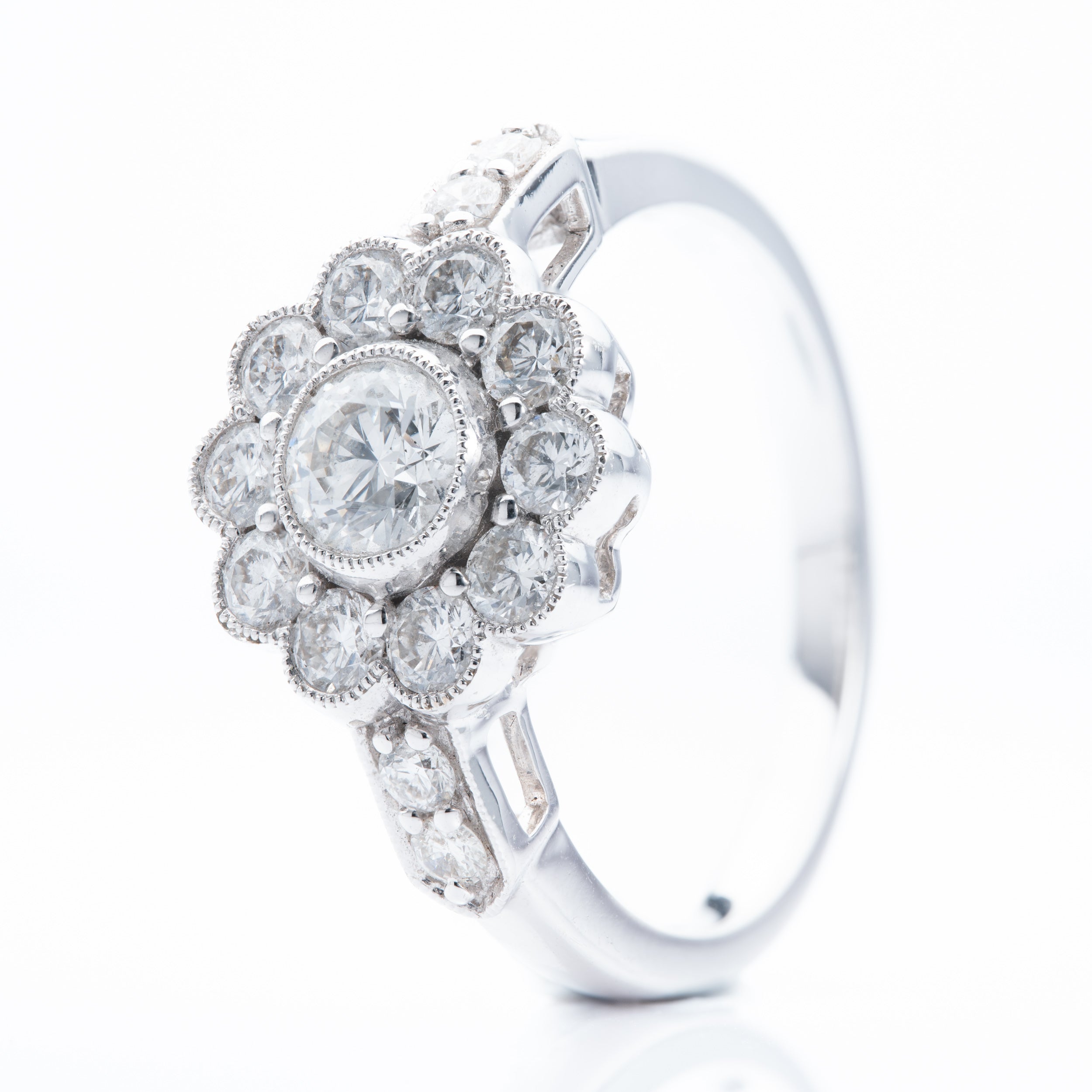 18ct White Gold Floral Diamond Cluster Ring