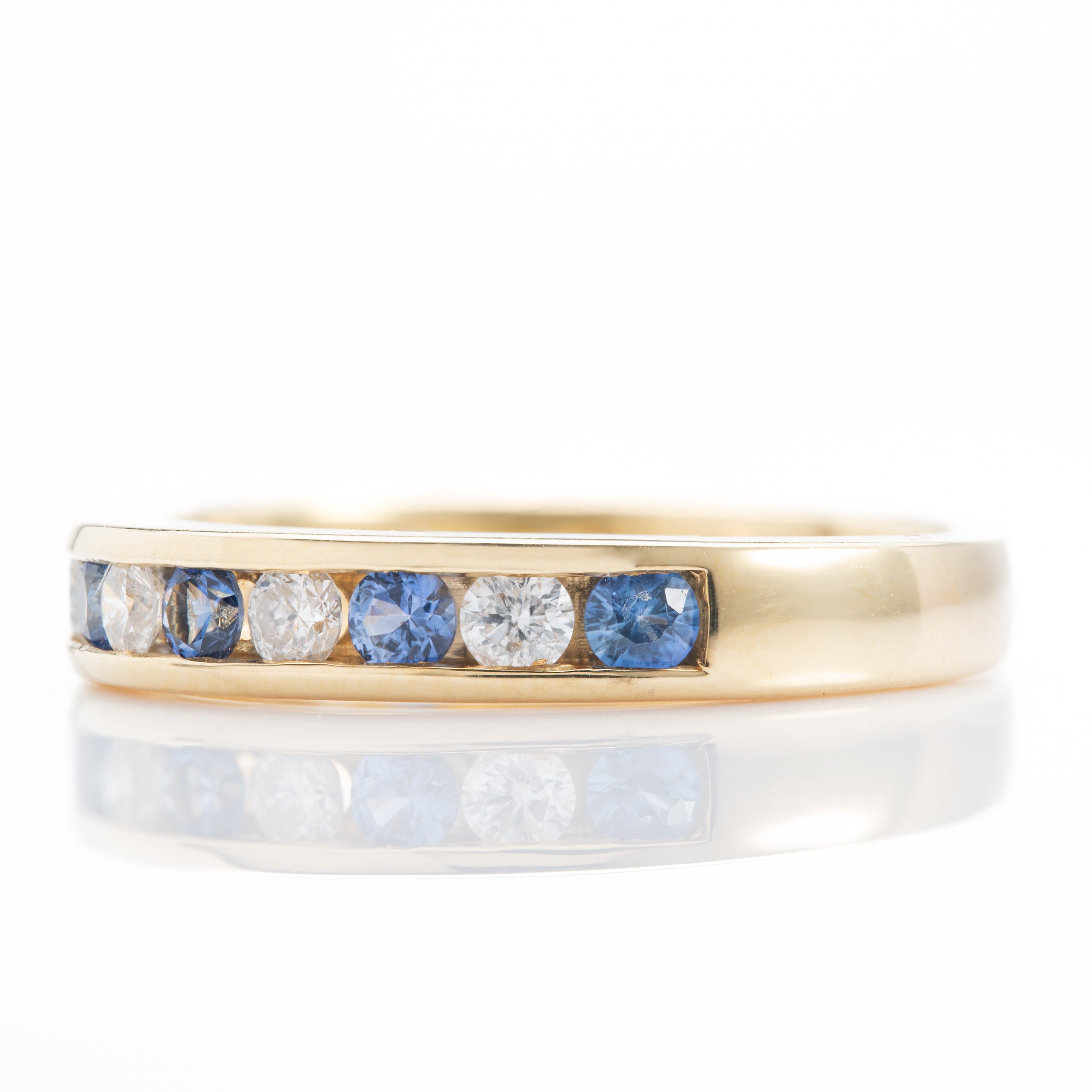 18ct Yellow Gold Sapphire & Diamond Channel Set Eternity Ring