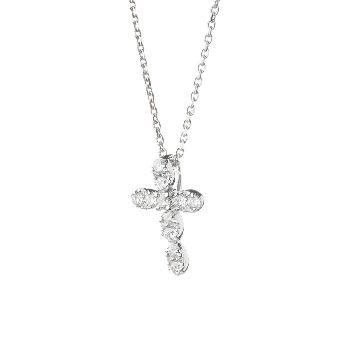 9ct White Gold Diamond Set Cross Pendant and Curb Chain