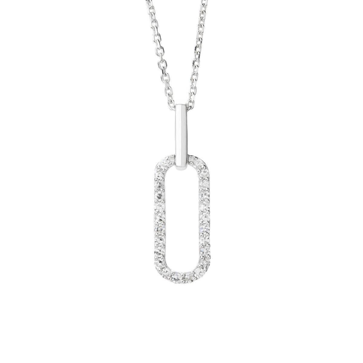 9ct White Gold Diamond Set Paperclip Pendant and 18" Trace Chain