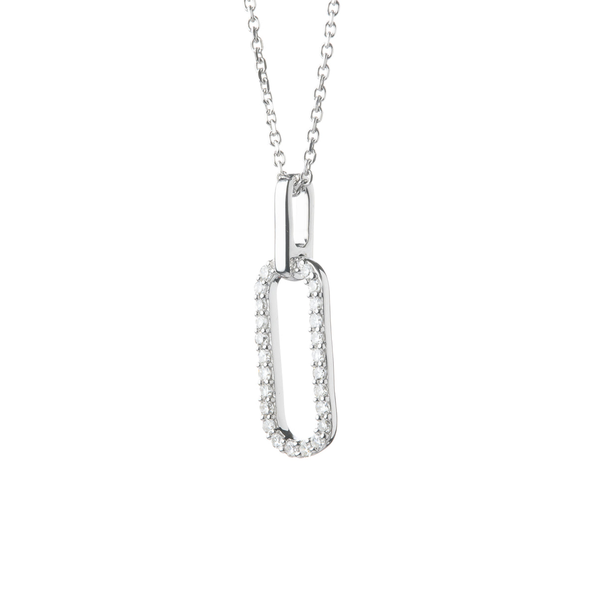 9ct White Gold Diamond Set Paperclip Pendant and 18" Trace Chain