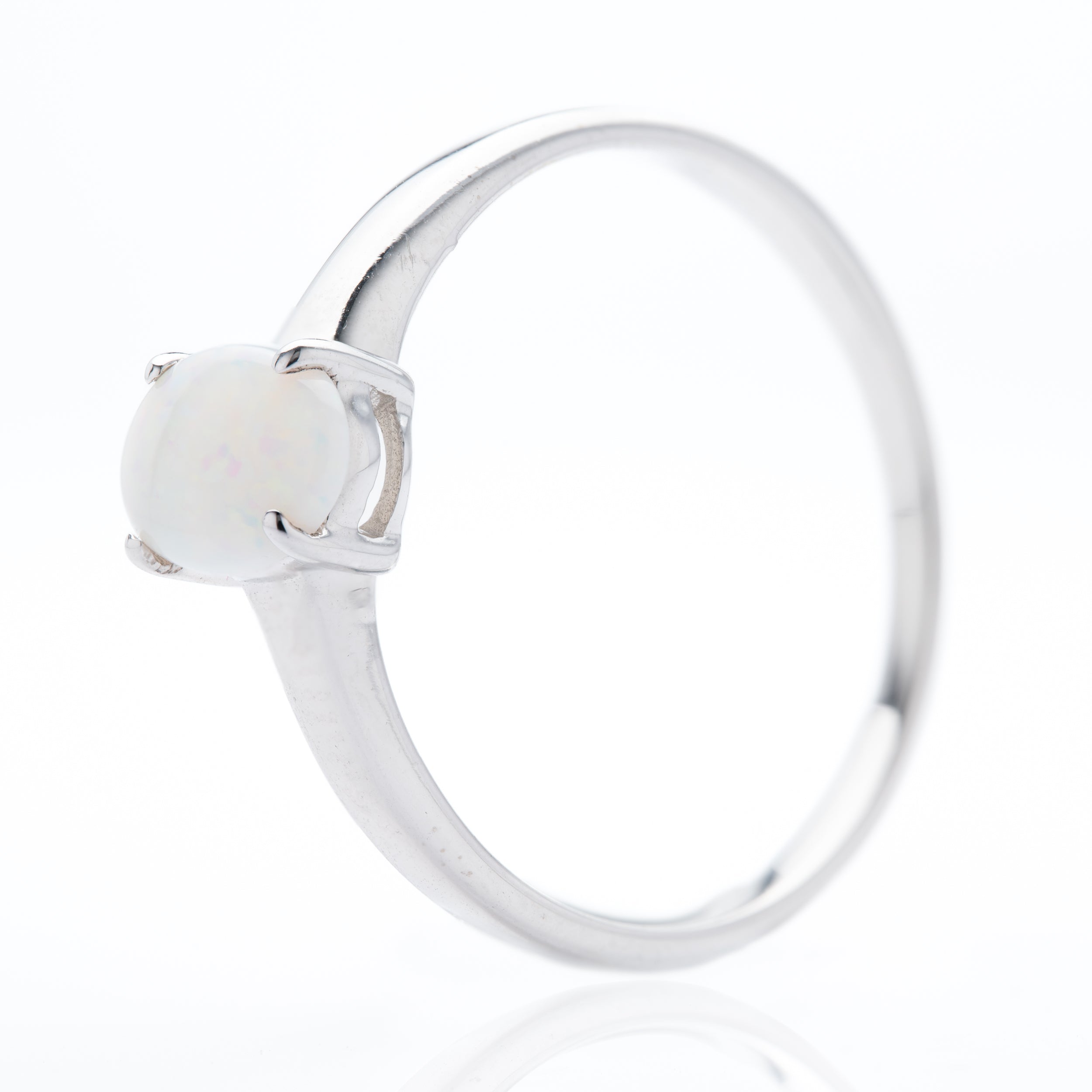 9ct White Gold Oval Cabochan Opal Claw Set Ring