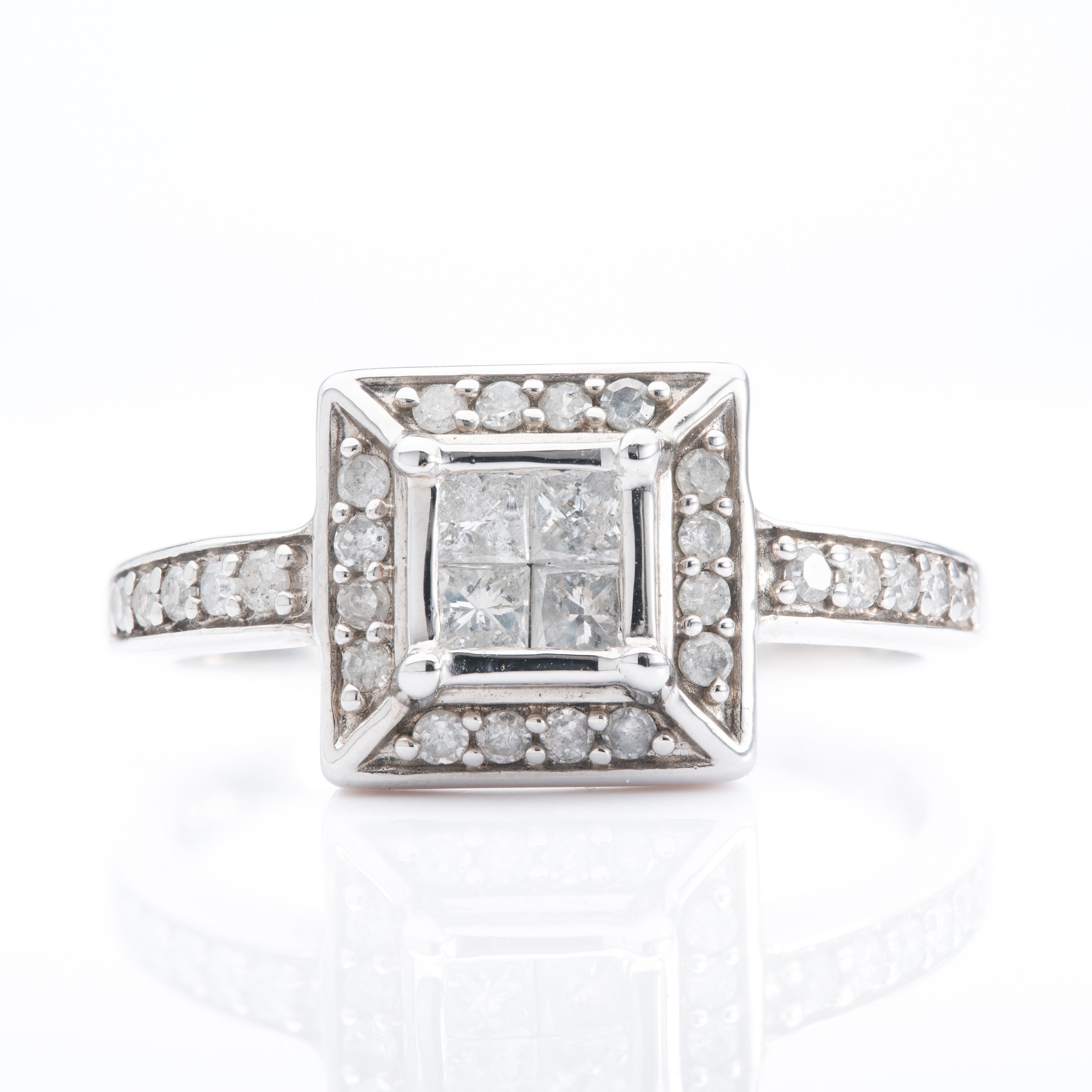 9ct White Gold Square Diamond Cluster Ring