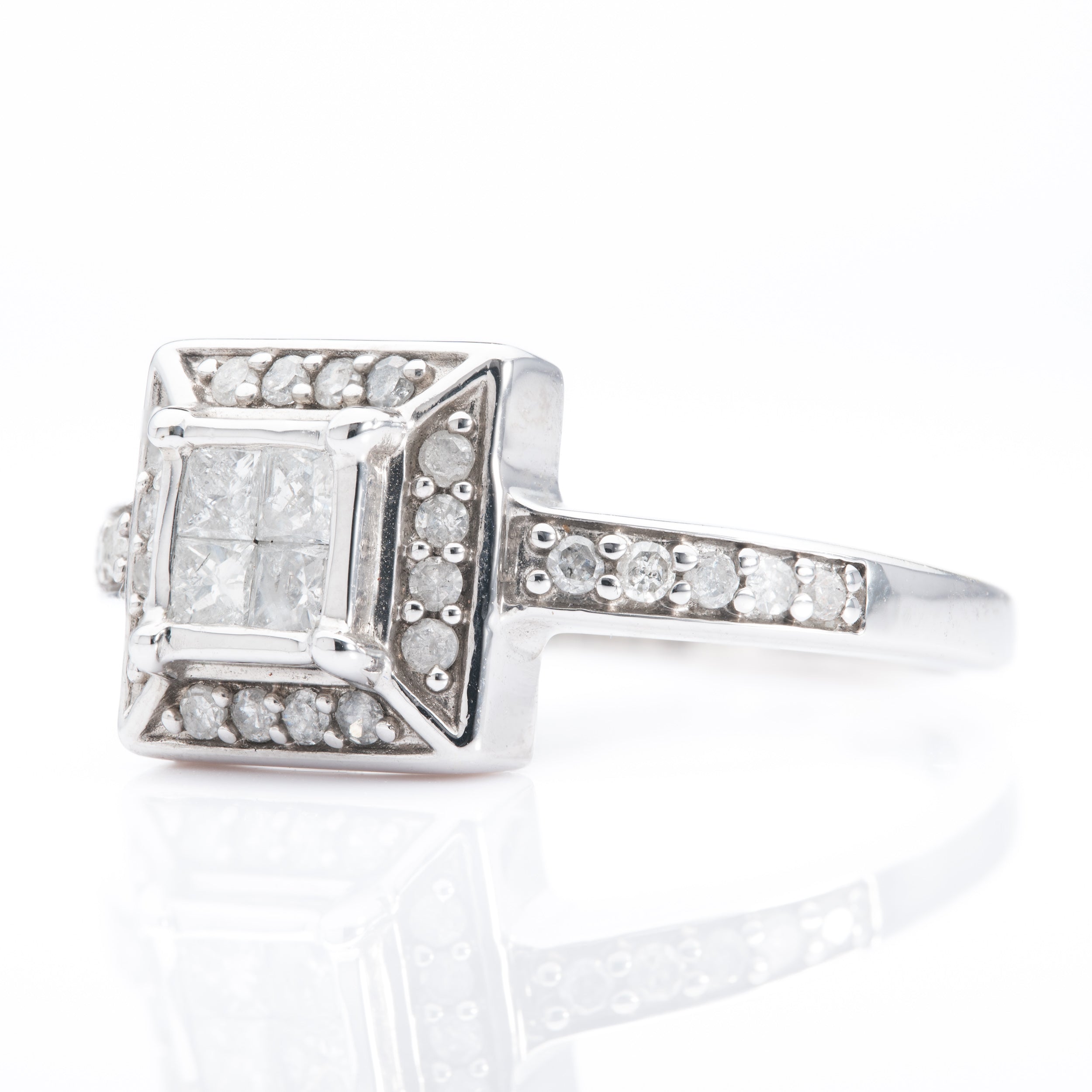 9ct White Gold Square Diamond Cluster Ring