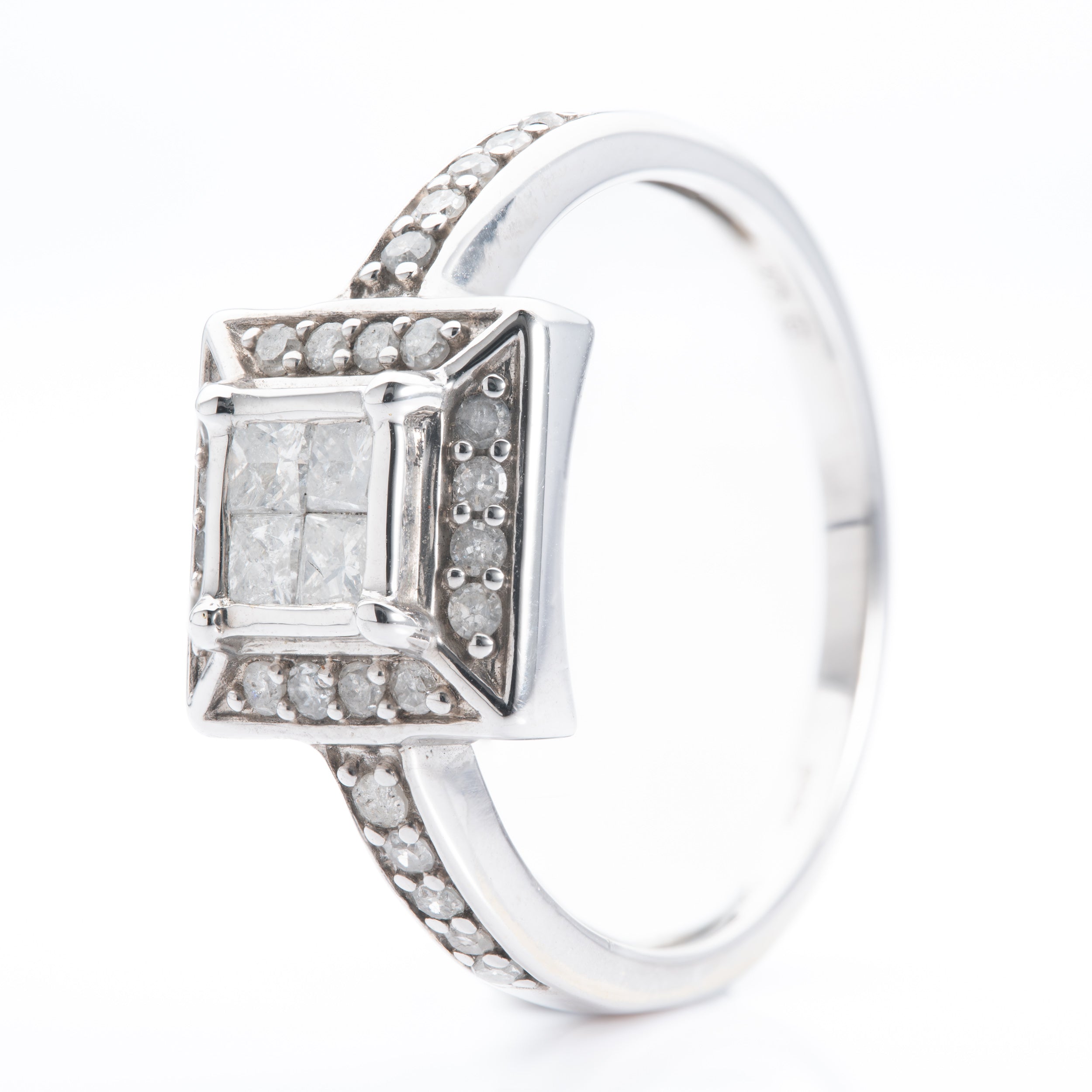 9ct White Gold Square Diamond Cluster Ring