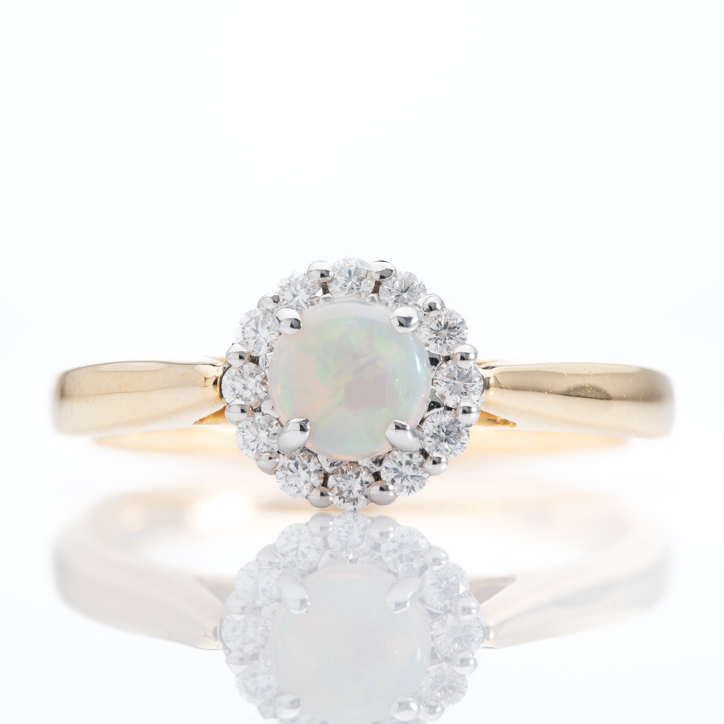 18ct Gold Opal & Diamond Halo Cluster Ring