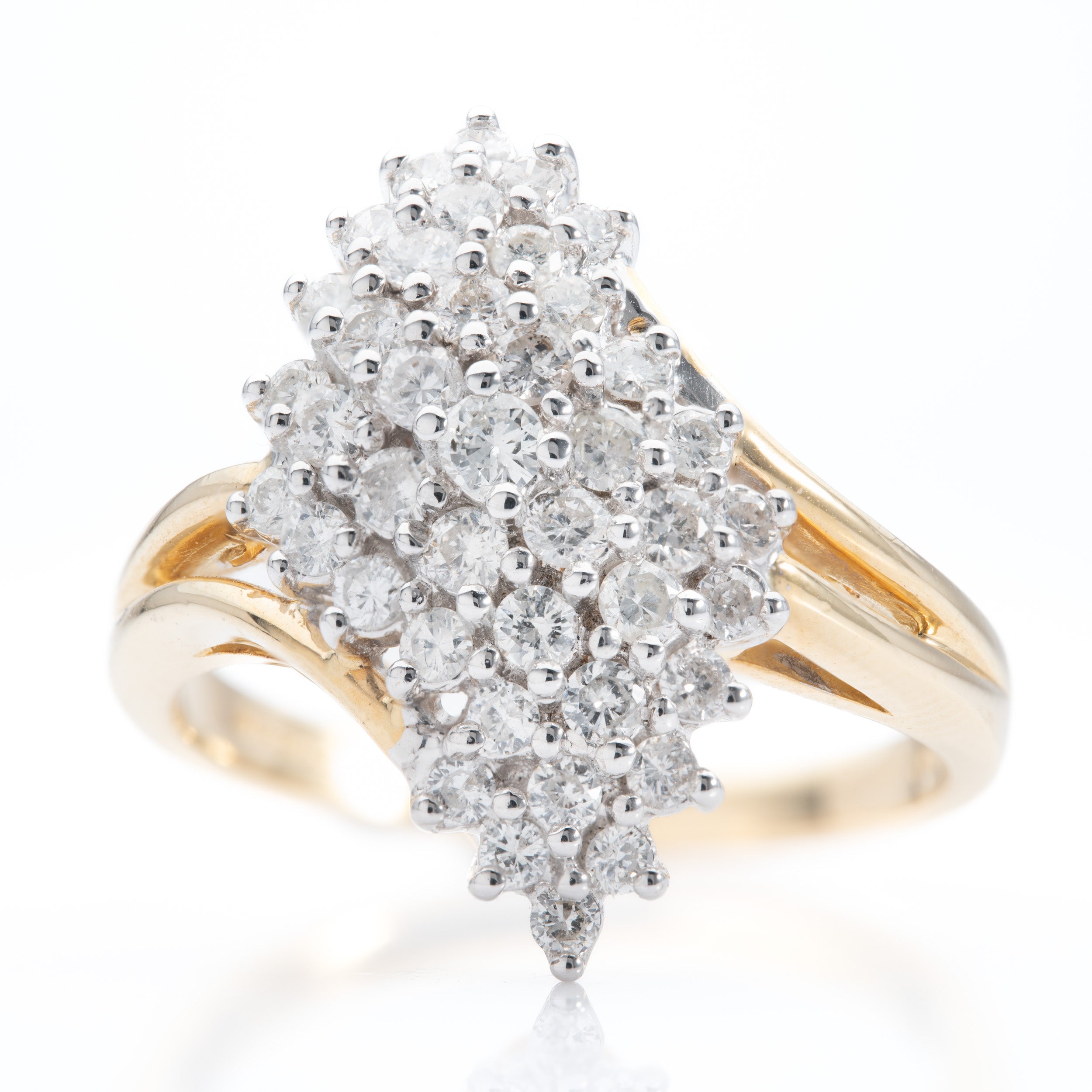 18ct Yellow Gold Split Shoulder Diamond Cluster Ring
