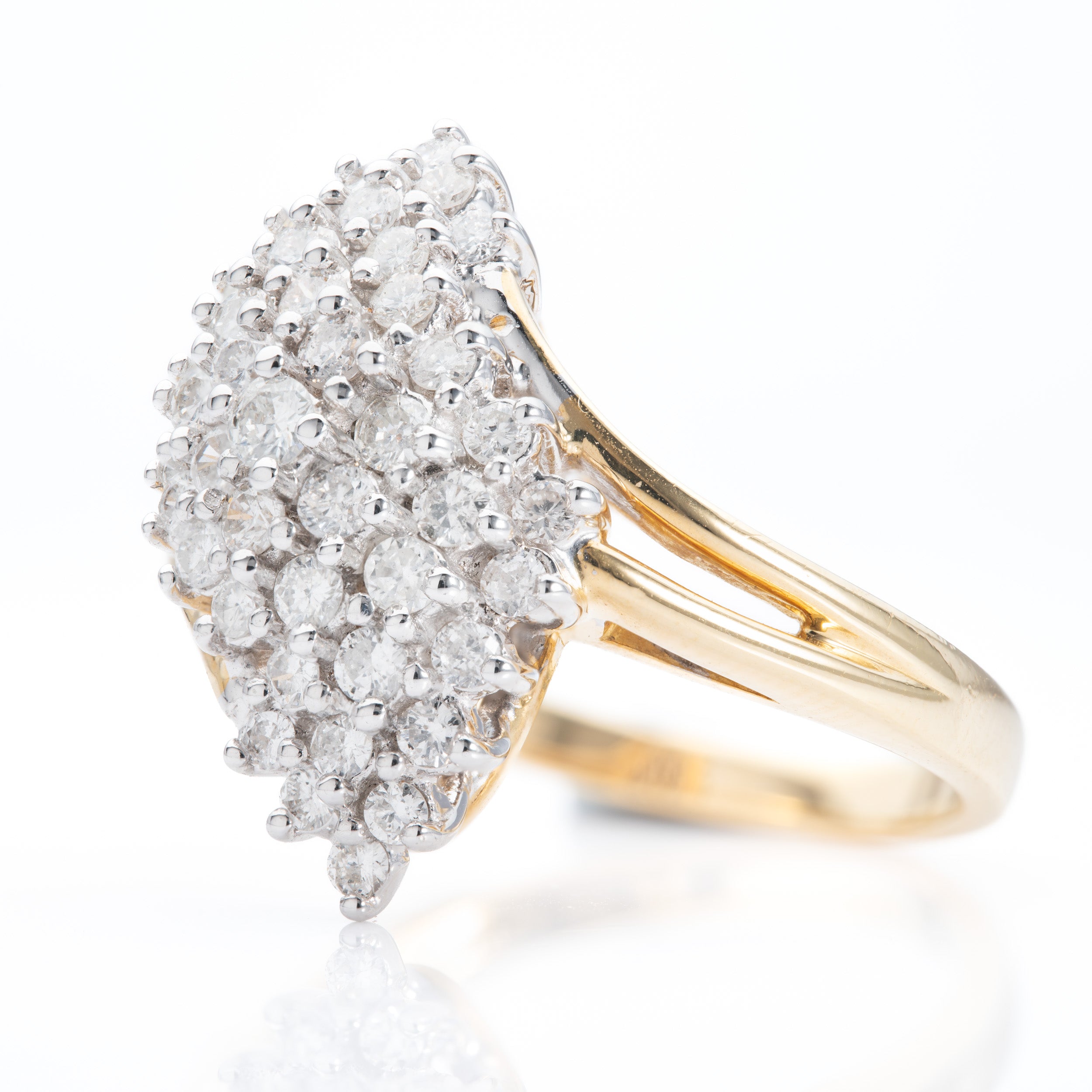 18ct Yellow Gold Split Shoulder Diamond Cluster Ring