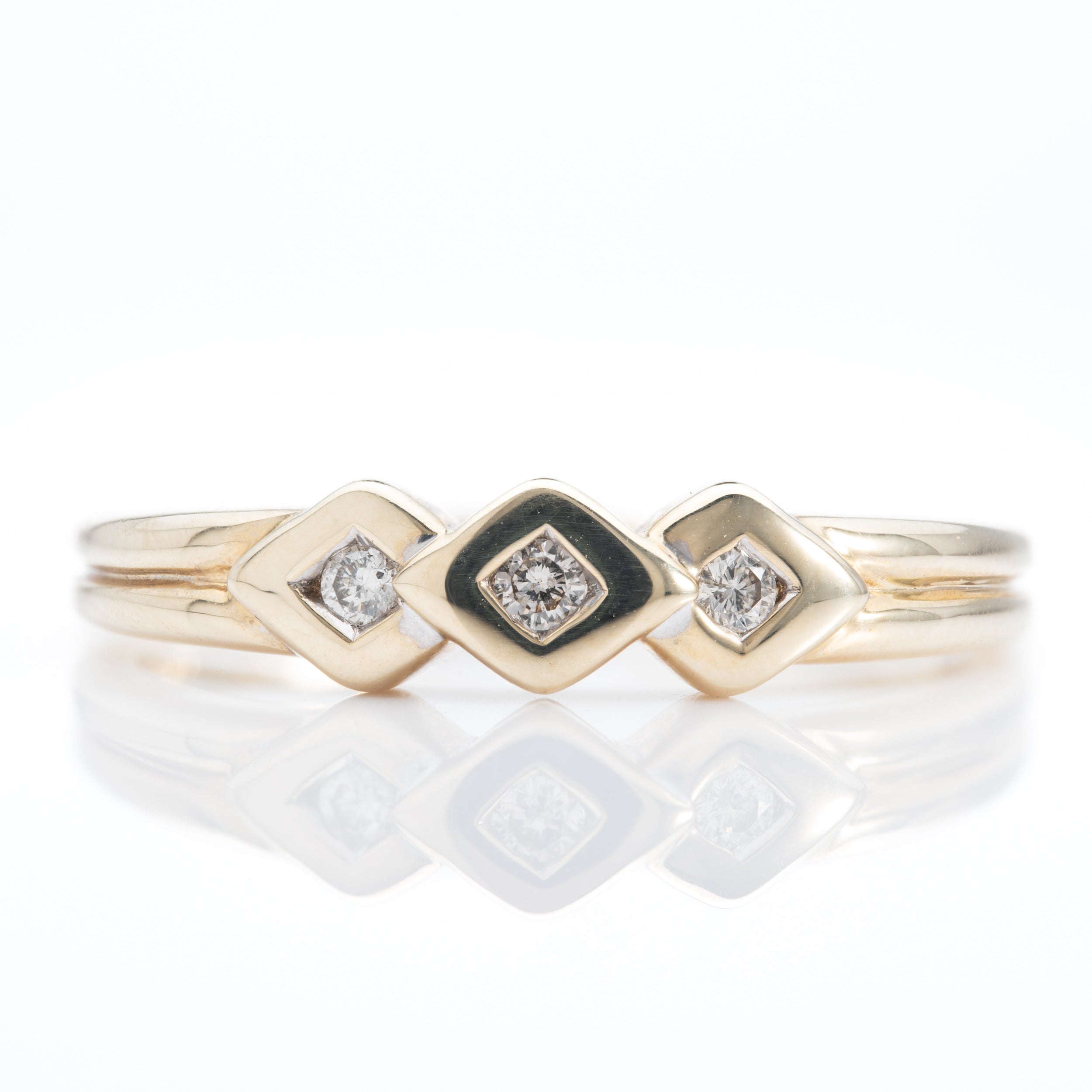 9ct Yellow Gold Bezel Set Diamond Trilogy Ring