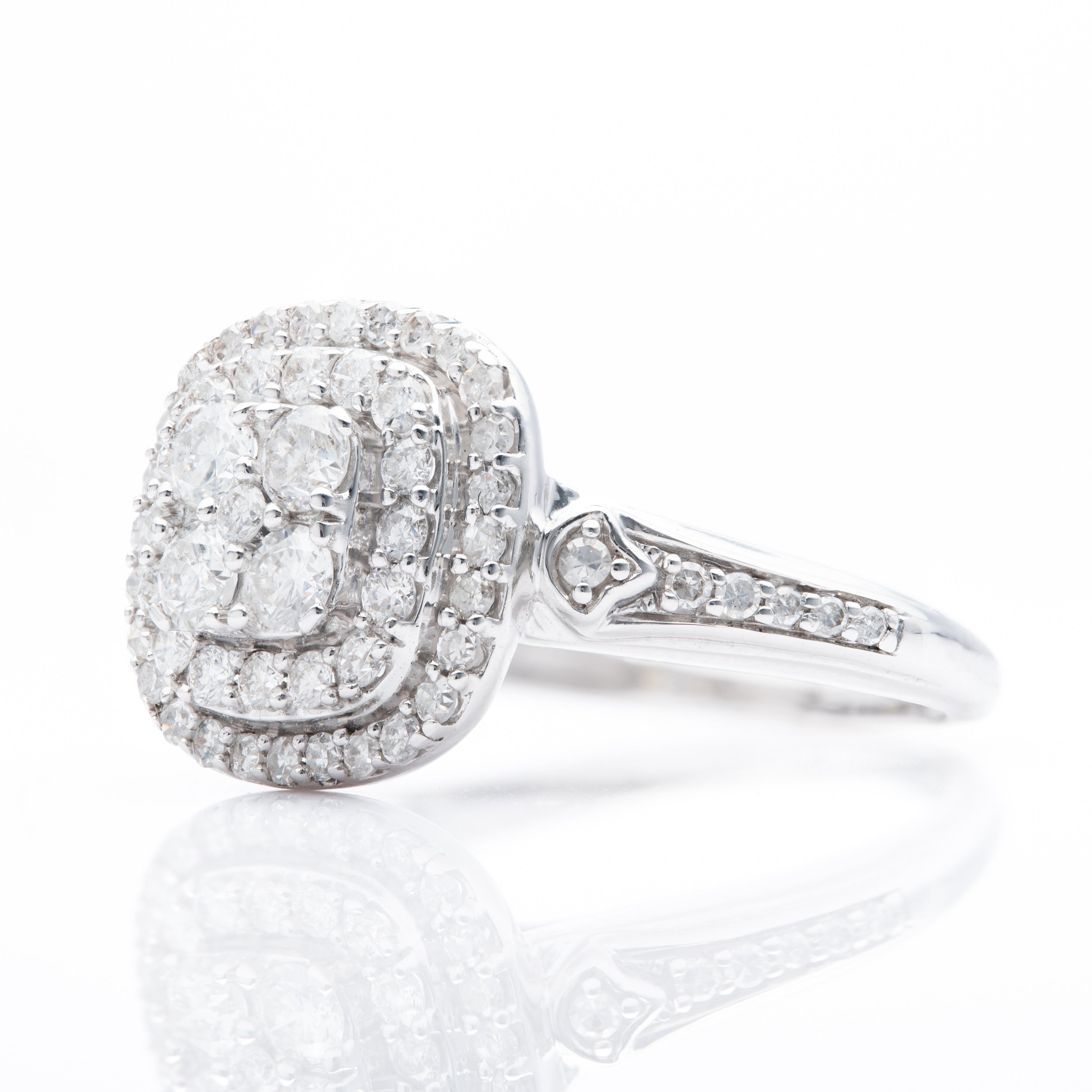 9ct White Gold Double Diamond Halo Cluster Ring