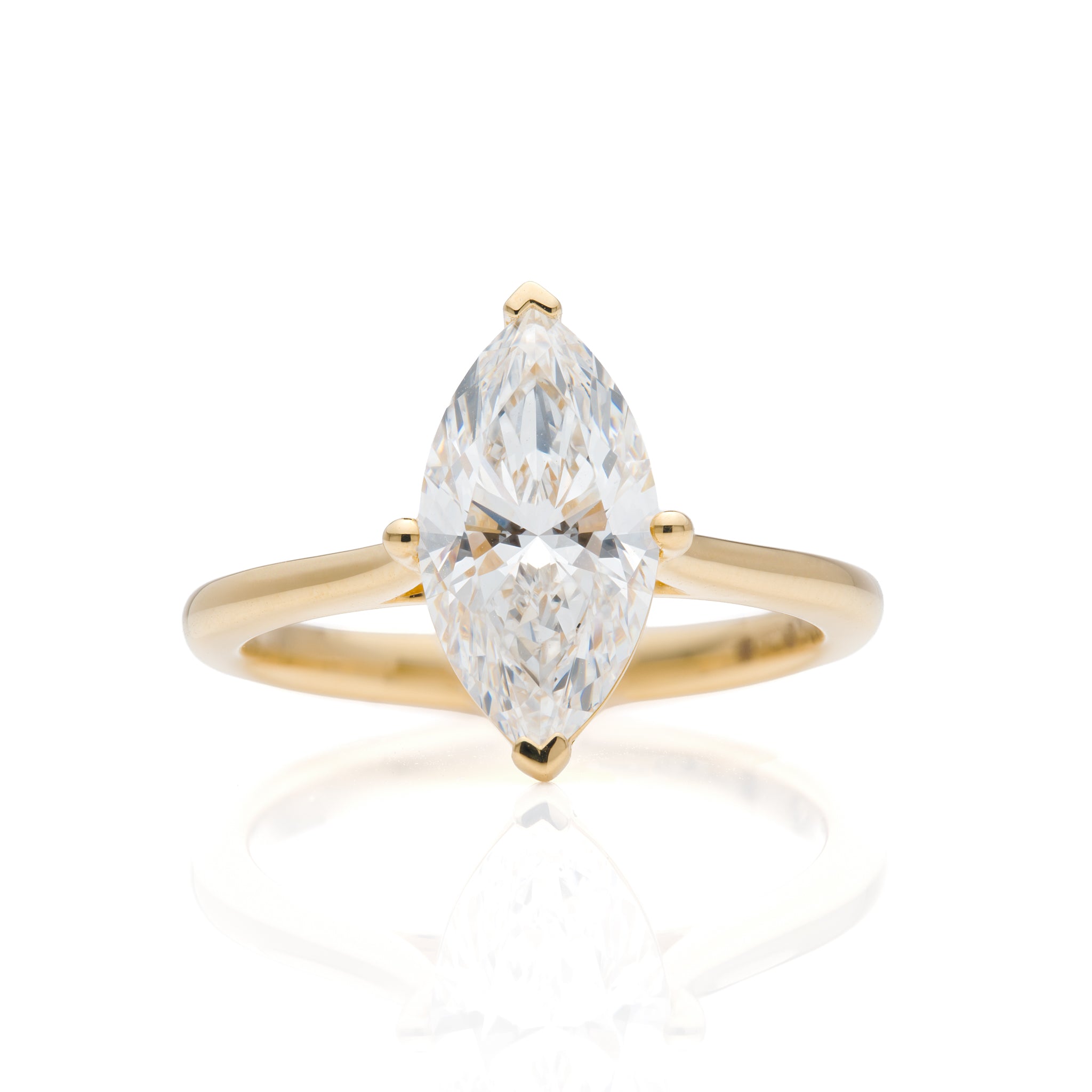 18ct Yellow Gold Marquise Cut Lab Grown Diamond Solitaire Ring
