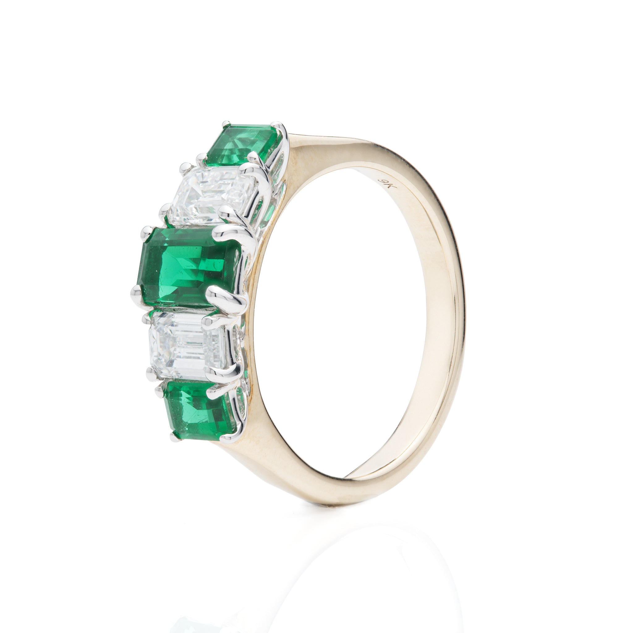 9ct Yellow Gold Emerald Cut Lab Grown Emerald and Lab Grown Diamond Ring