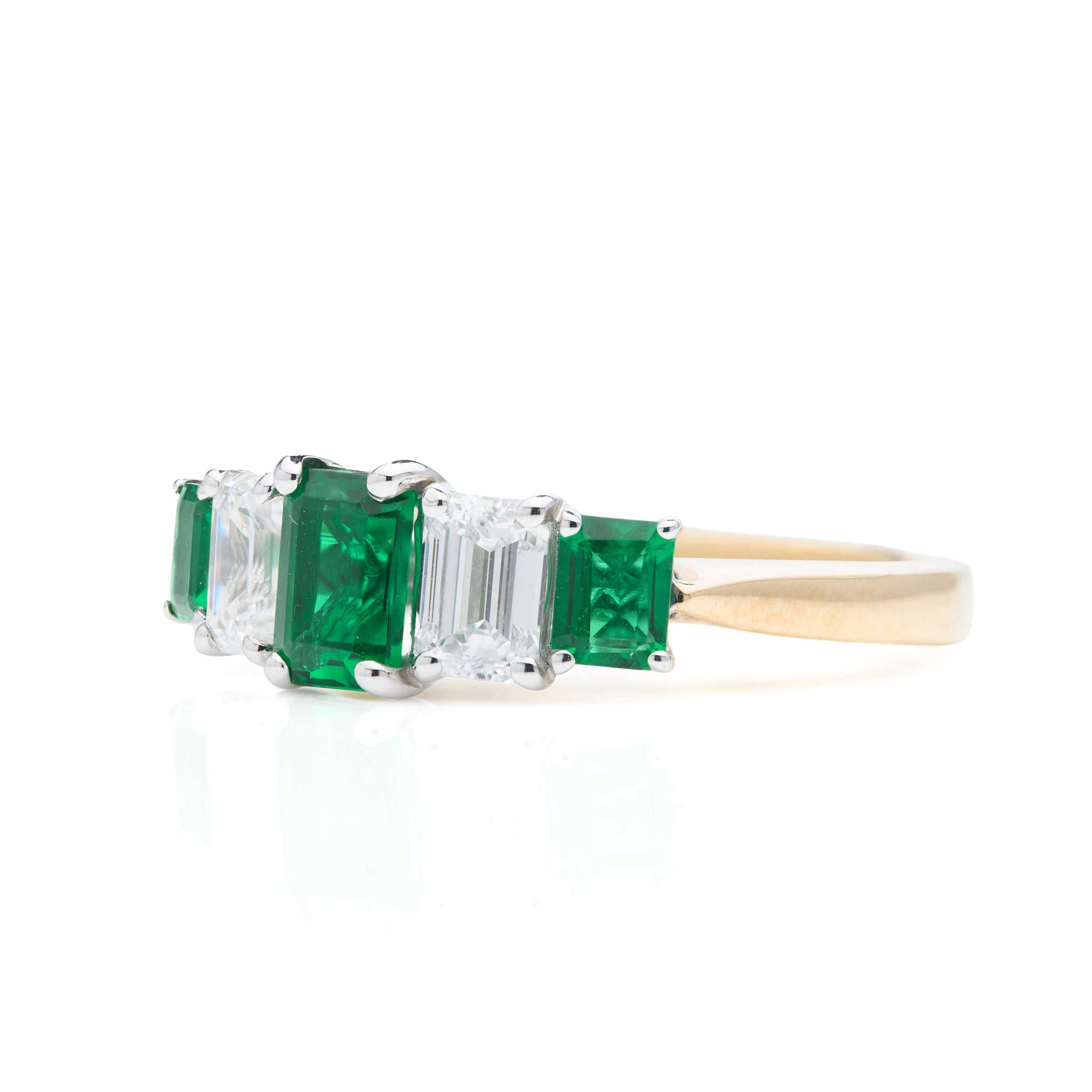 9ct Yellow Gold Emerald Cut Lab Grown Emerald and Lab Grown Diamond Ring