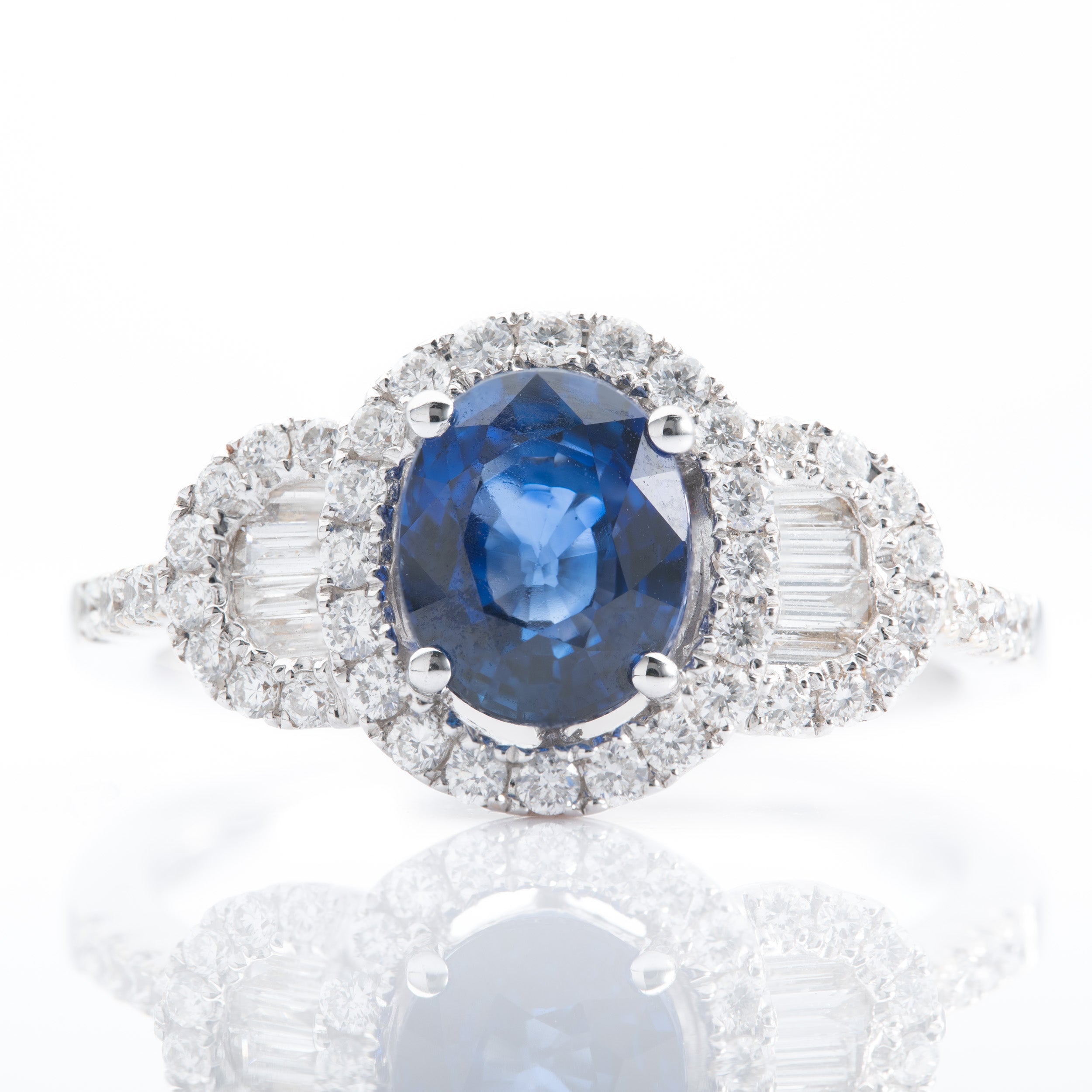 18ct White Gold Sapphire & Diamond Triple Cluster Ring