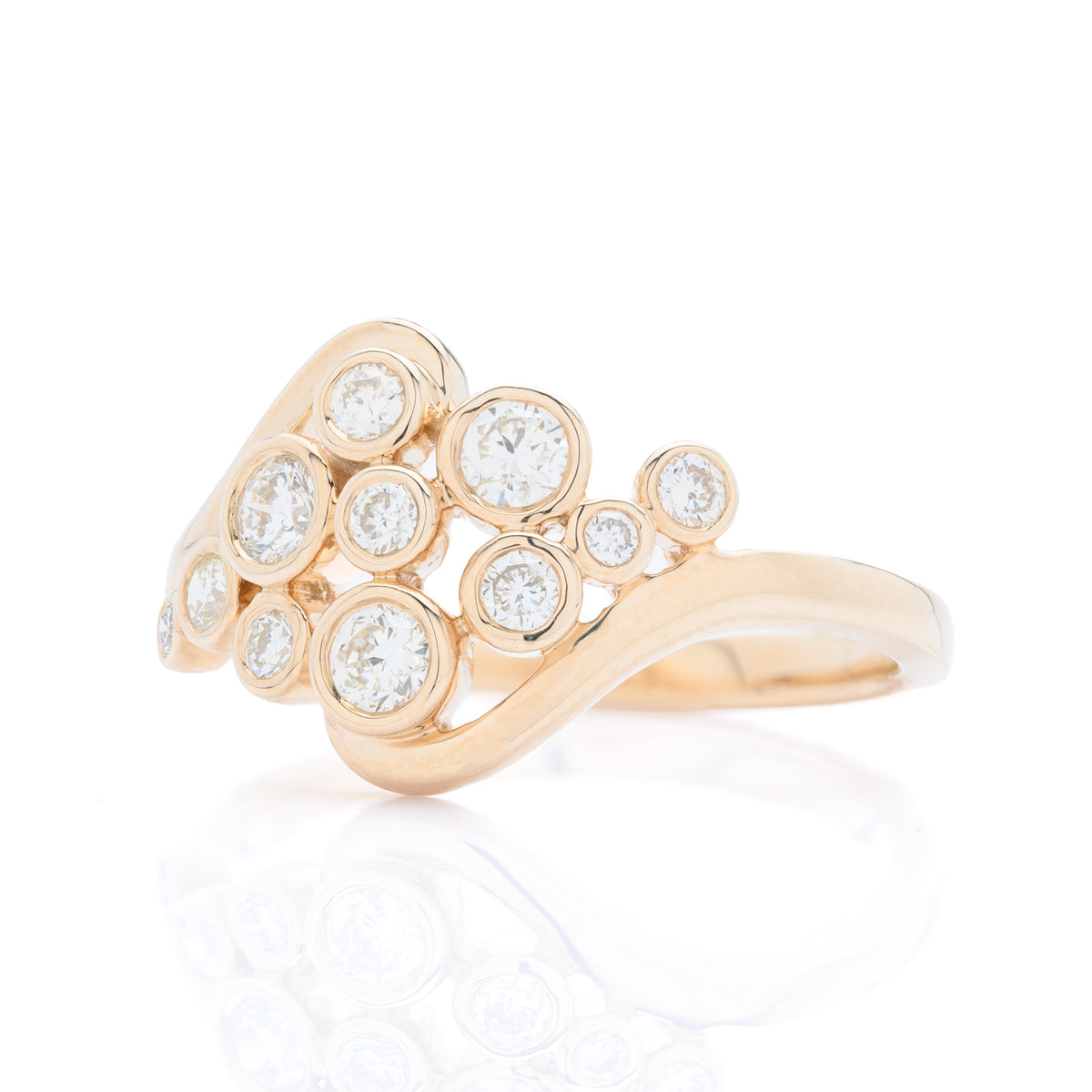 9ct Yellow Gold Bezel Set Diamond Bubble Cluster Ring