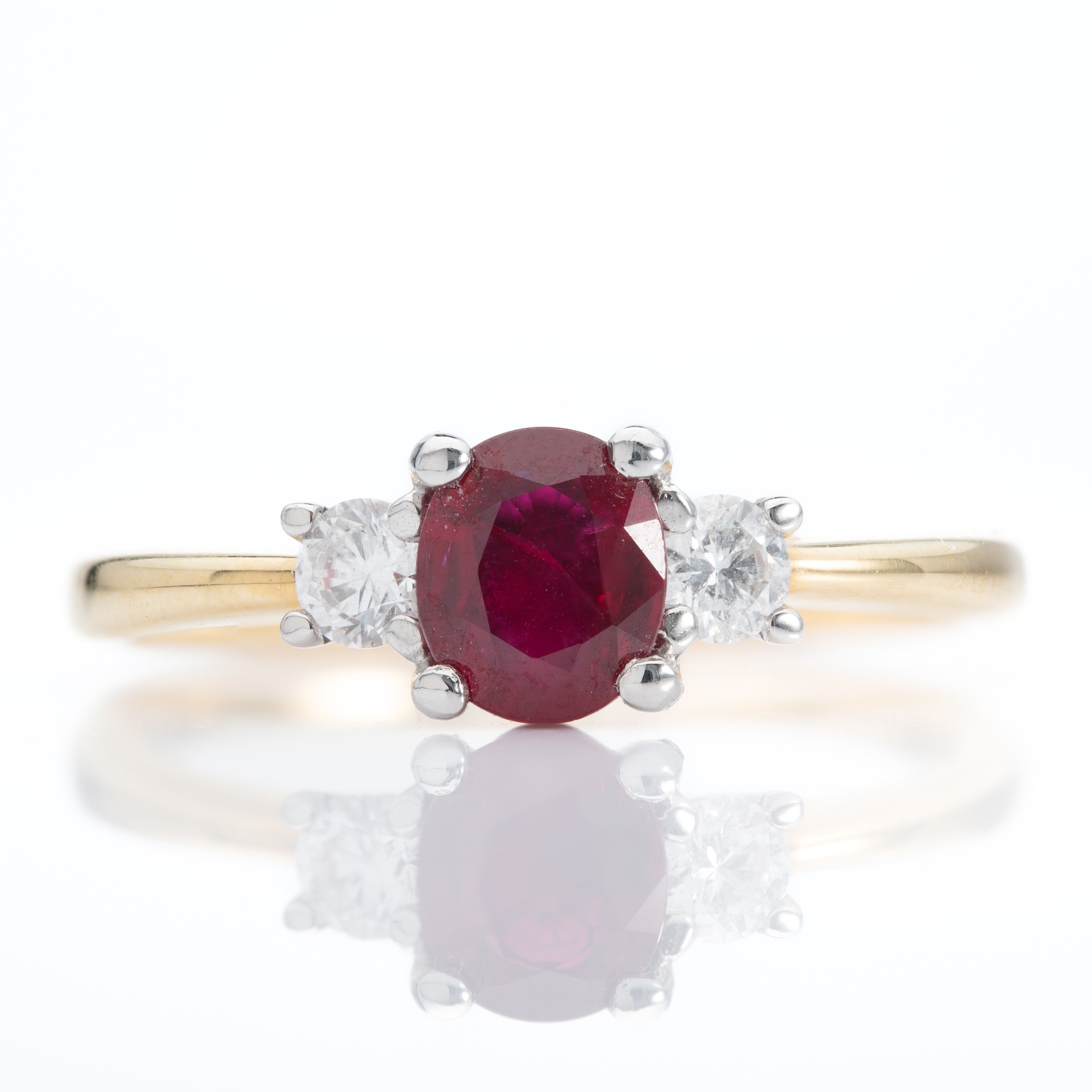 18ct Gold Ruby & Diamond Trilogy Ring