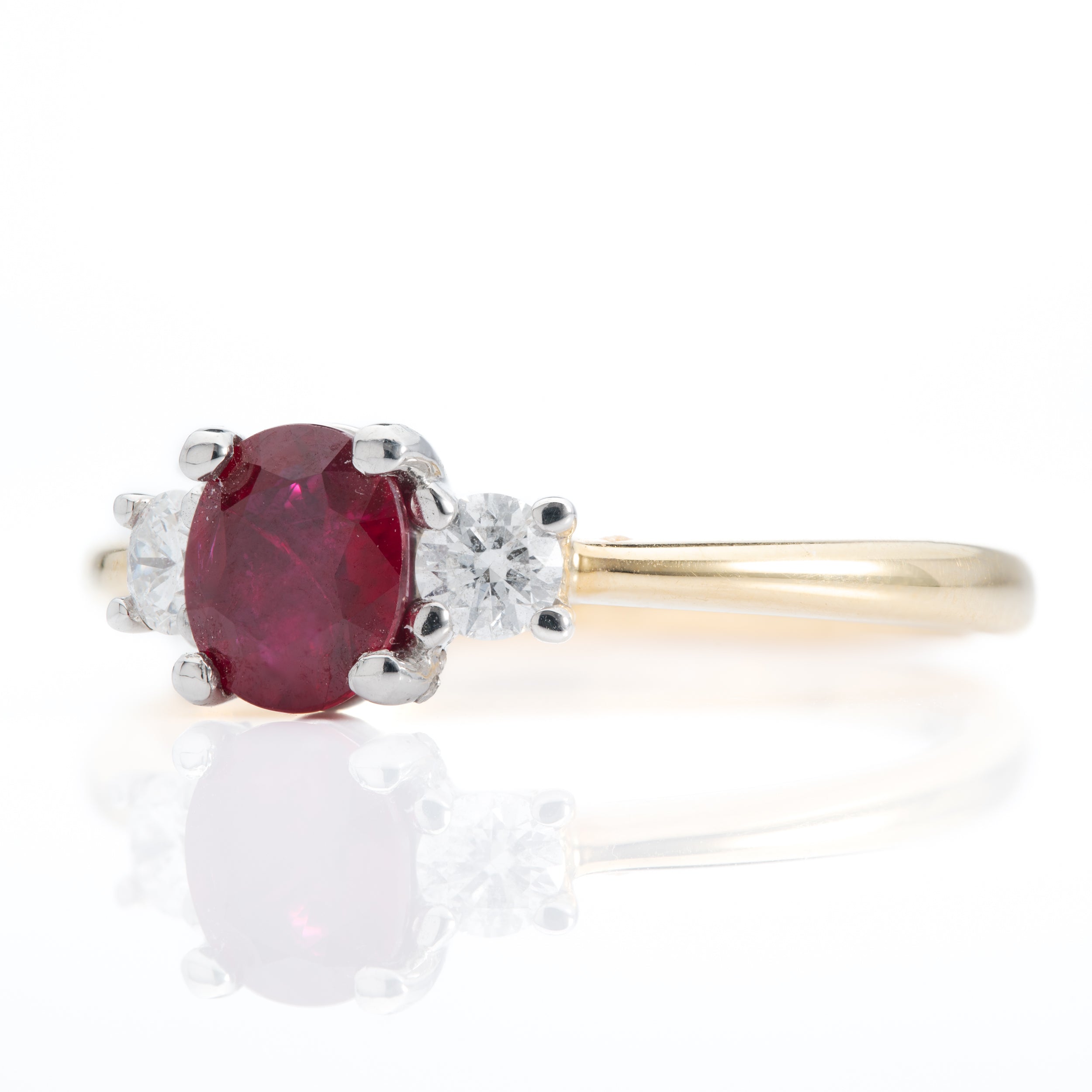 18ct Gold Ruby & Diamond Trilogy Ring