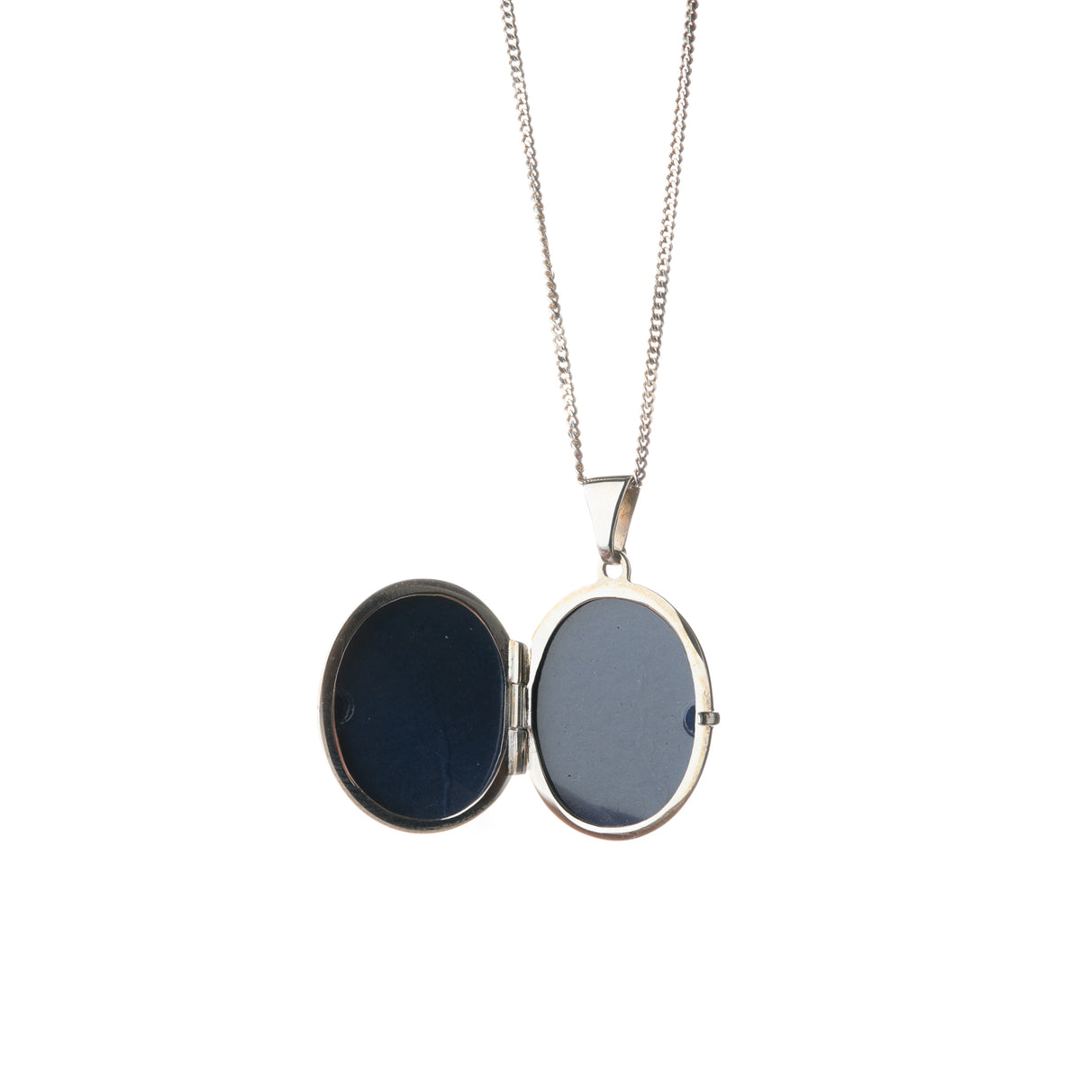 Silver Locket with Bezel Set Amethyst Gemstone and 20" Silver Curb Chain