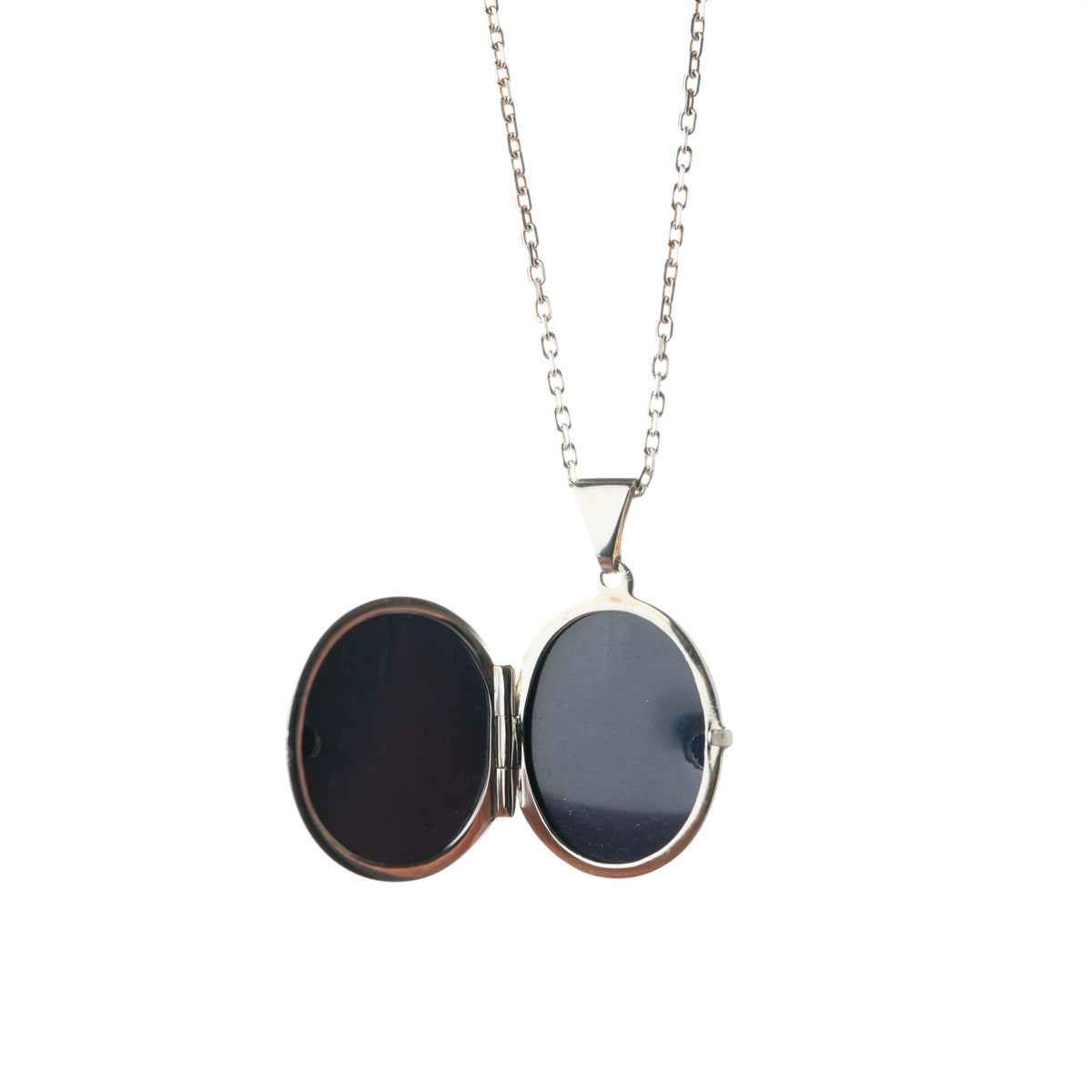 Silver Locket with Bezel Set Blue Topaz Gemstone and 20" Silver Trace Chain