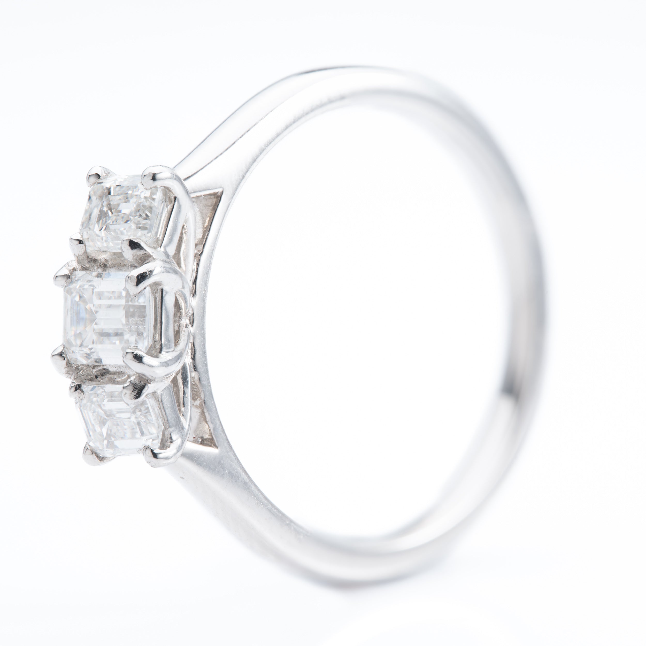 Platinum Emerald Cut Diamond Trilogy Ring