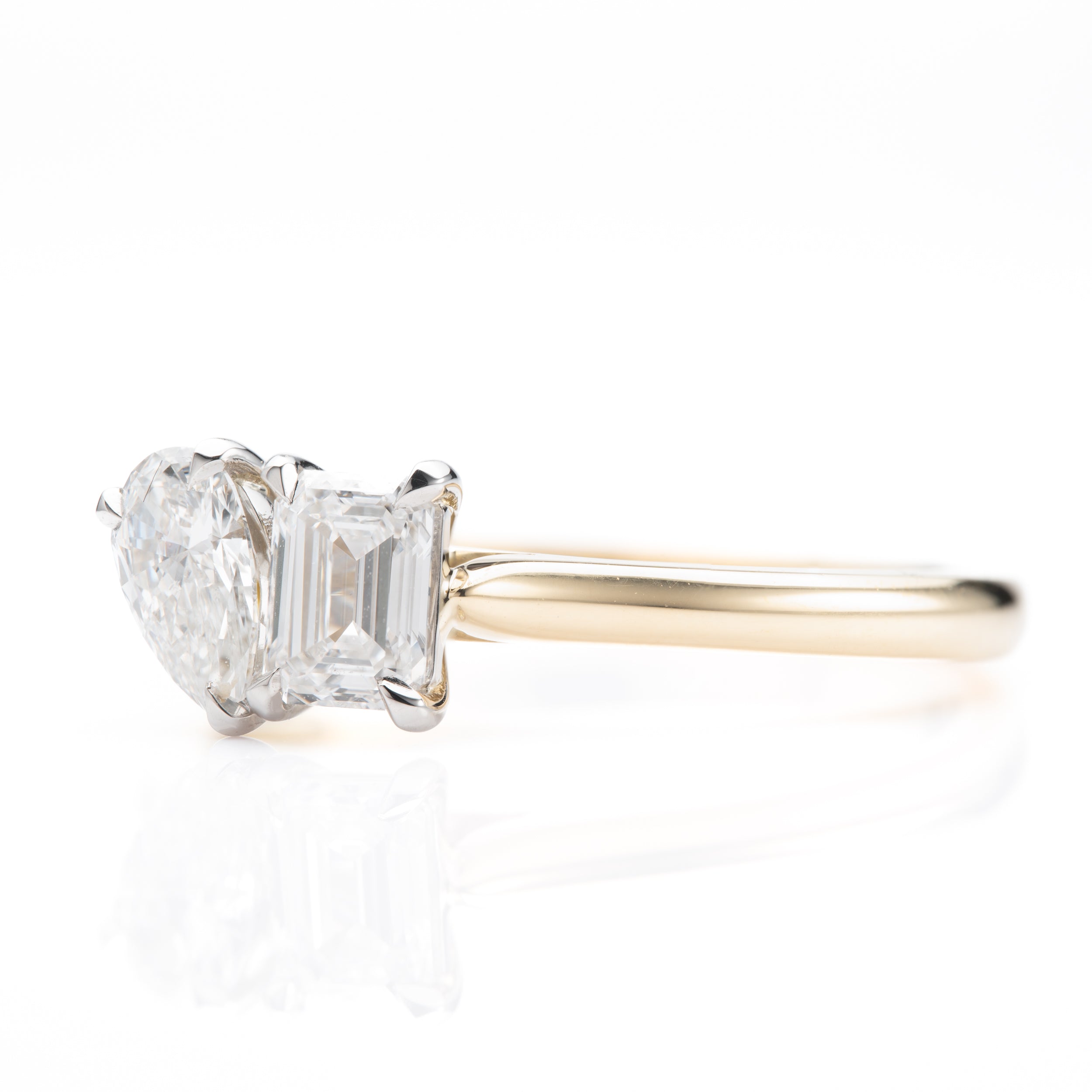 18ct Yellow Gold Emerald Cut and Pear Cut Diamond Ring