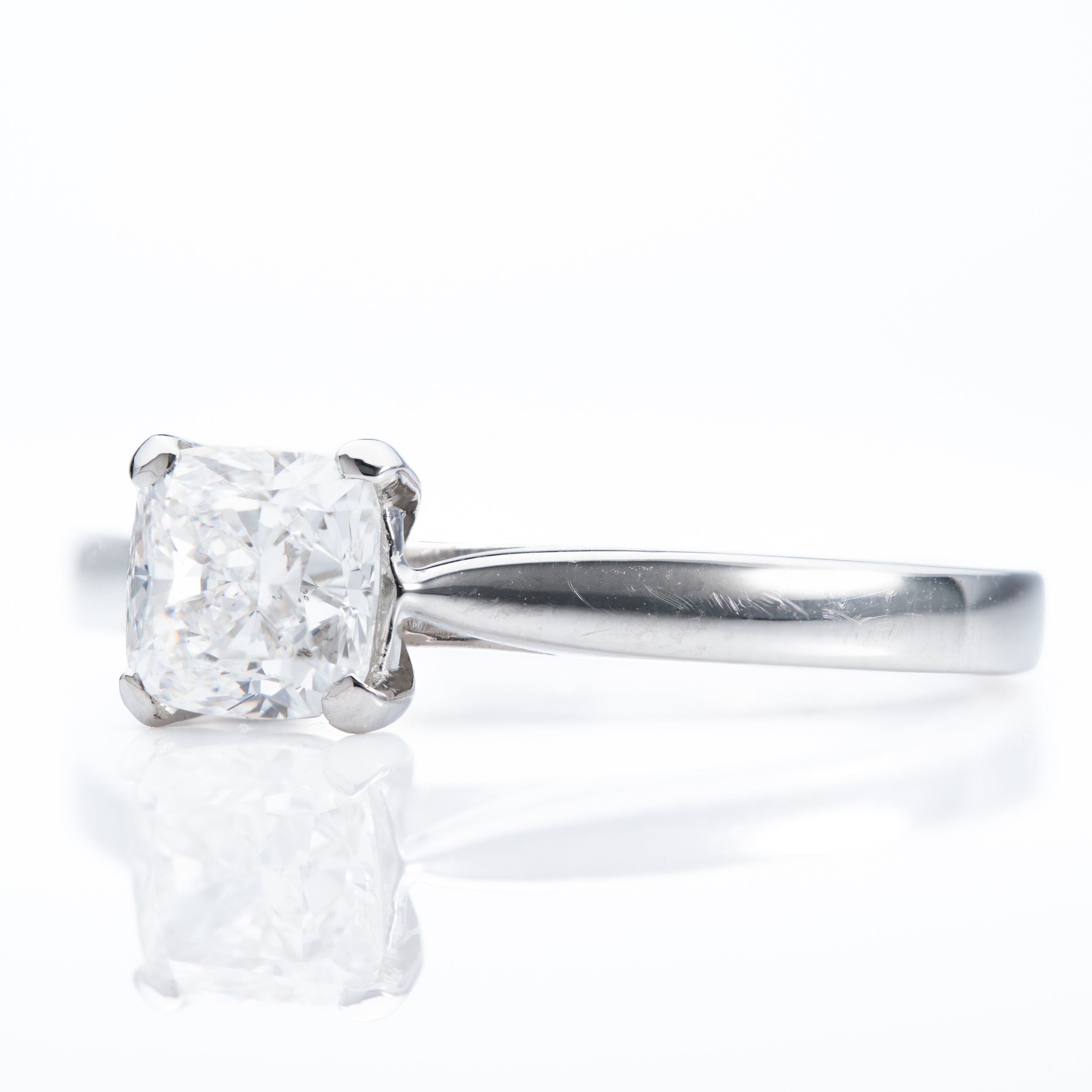 Platinum GIA Certified Cushion Cut Diamond Solitaire Ring