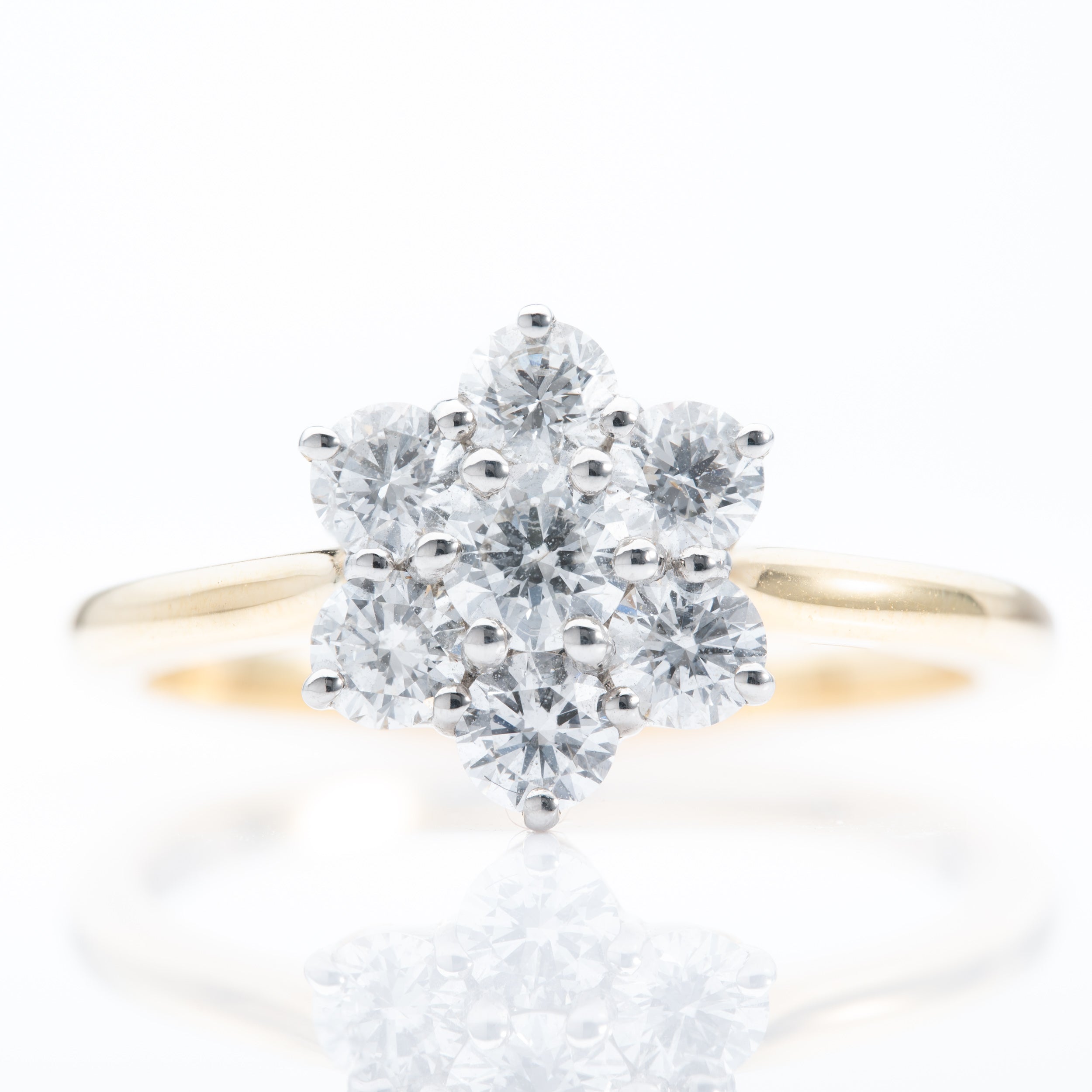 18ct Yellow Gold & Platinum Brilliant Cut Daisy Cluster Diamond Ring