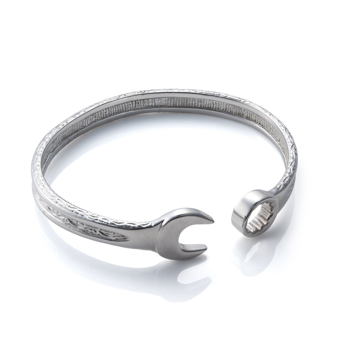 Sterling Silver Spanner Torque Bangle with 3mm Width/7mm Height Band, and 64mm Internal Diameter