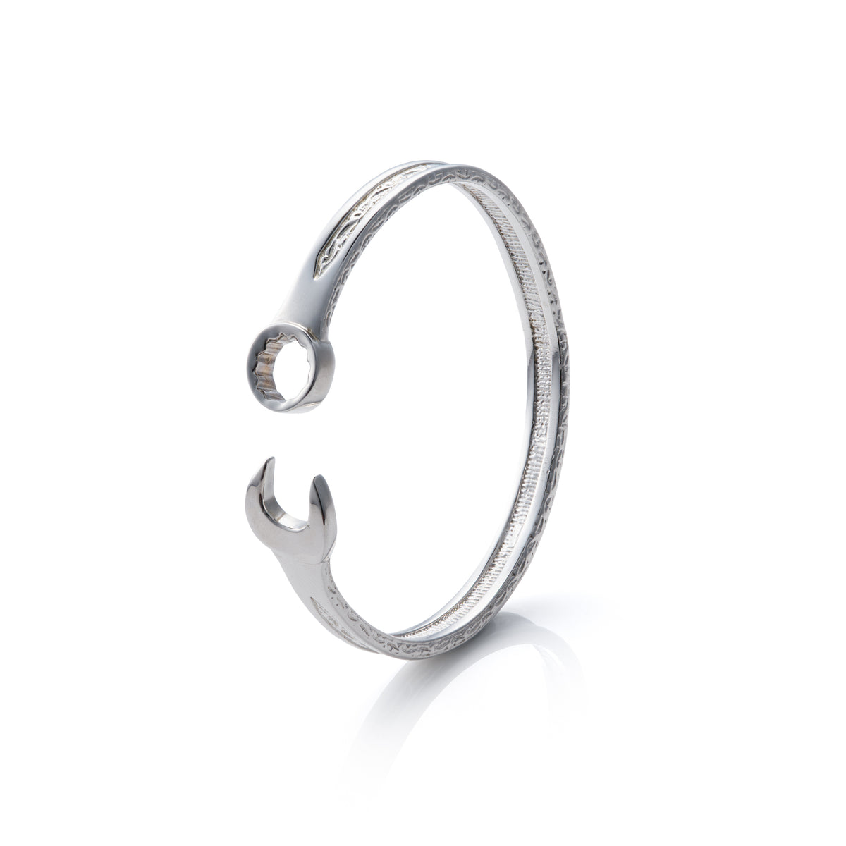 Sterling Silver Spanner Torque Bangle with 3mm Width/7mm Height Band, and 64mm Internal Diameter