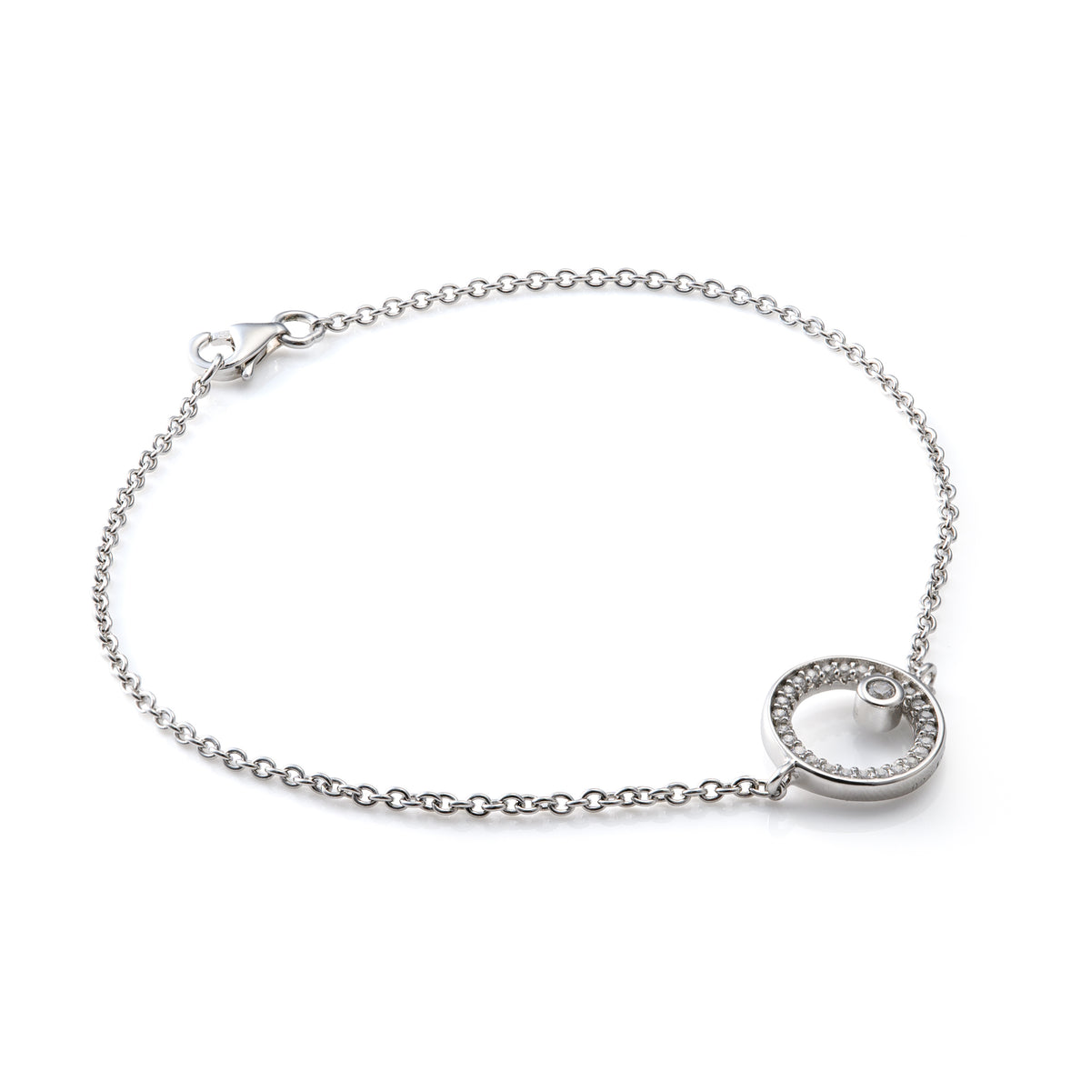 Sterling Silver 1.5mm 7.5" Bracelet with Cubic Zirconia Detailing and Trigger Clasp