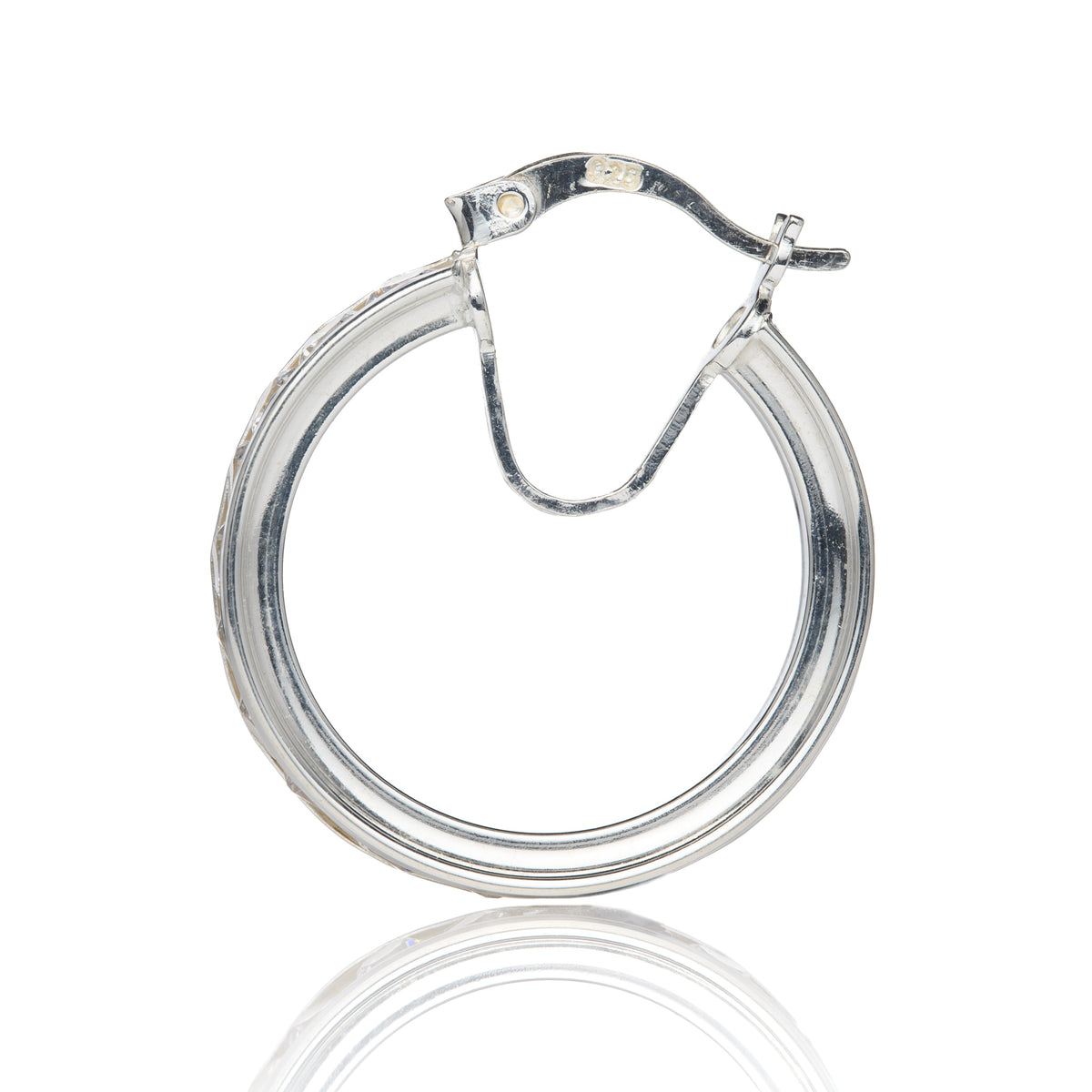 Silver 25mm Diameter Channel Set Cubic Zirconia Hoop Earrings